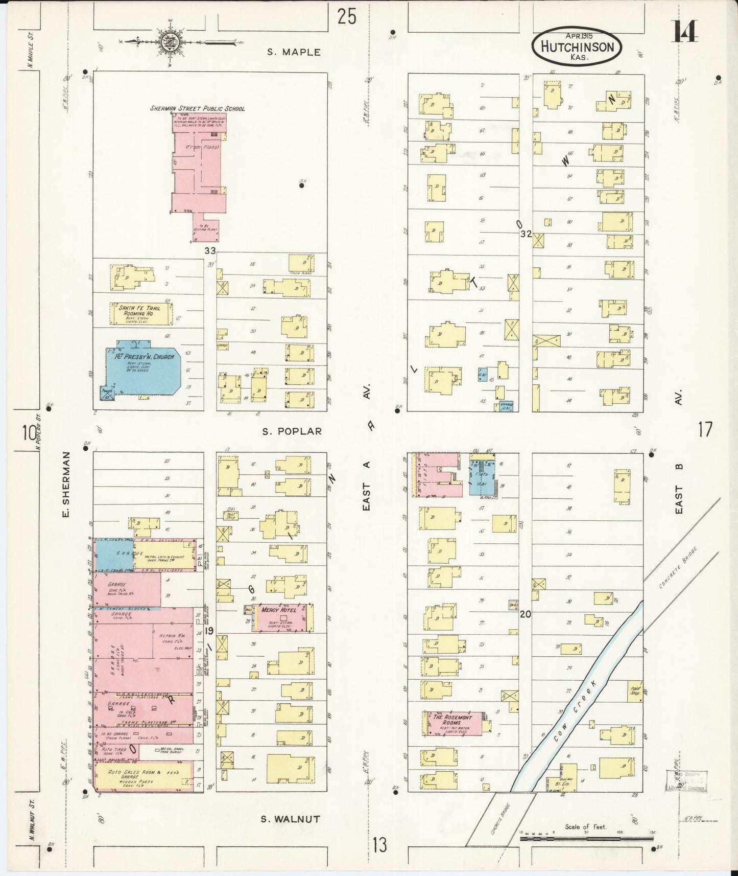 Sanborn Fire Insurance Map from Hutchinson, Reno County, Kansas (1915), Sheet #0015 - Historic Sanborn Fire Insurance Map Print, vintage old map wall art, antique decor, genealogy gift, Kansas Kansas map