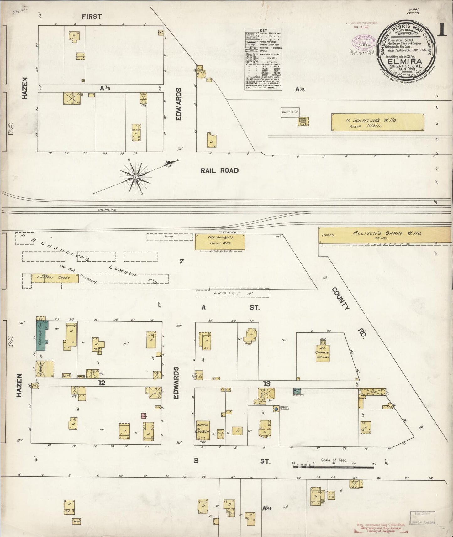 Sanborn Fire Insurance Map from Elmira, Solano County, California (1893), Sheet #0001 - Historic Sanborn Fire Insurance Map Print, vintage old map wall art, antique decor, genealogy gift, California California map