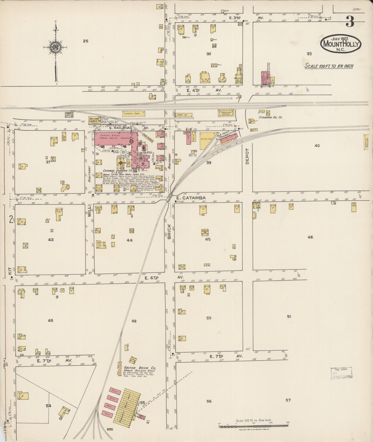 Sanborn Fire Insurance Map from Mount Holly, Gaston County, North Carolina (1922), Sheet #0003 - Complete Map Set gallery image, historic Sanborn map, vintage wall art, North Carolina North Carolina