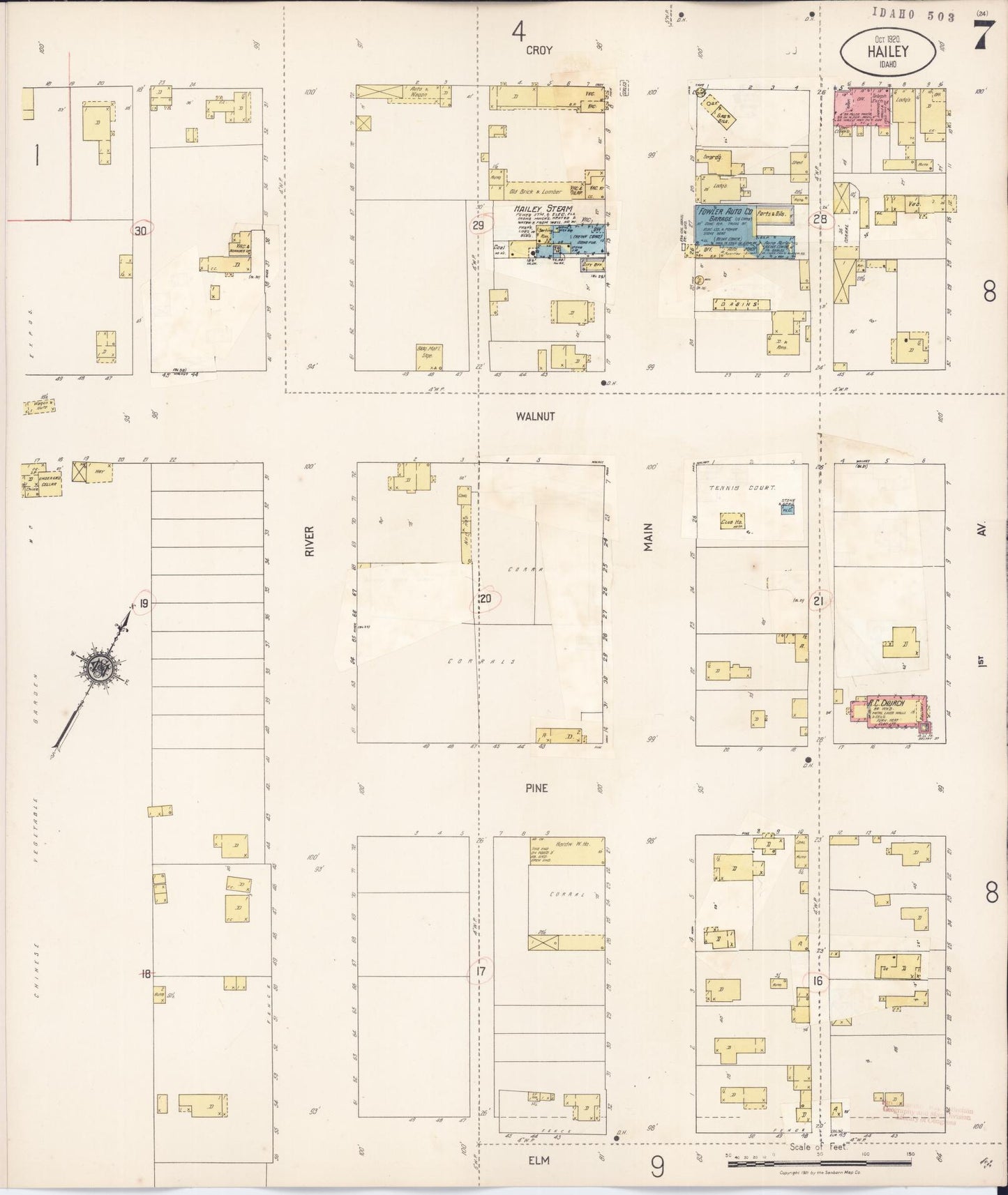 Sanborn Fire Insurance Map from Hailey, Blaine County, Idaho (1931), Sheet #0007 - Historic Sanborn Fire Insurance Map Print, vintage old map wall art, antique decor, genealogy gift, Idaho Idaho map