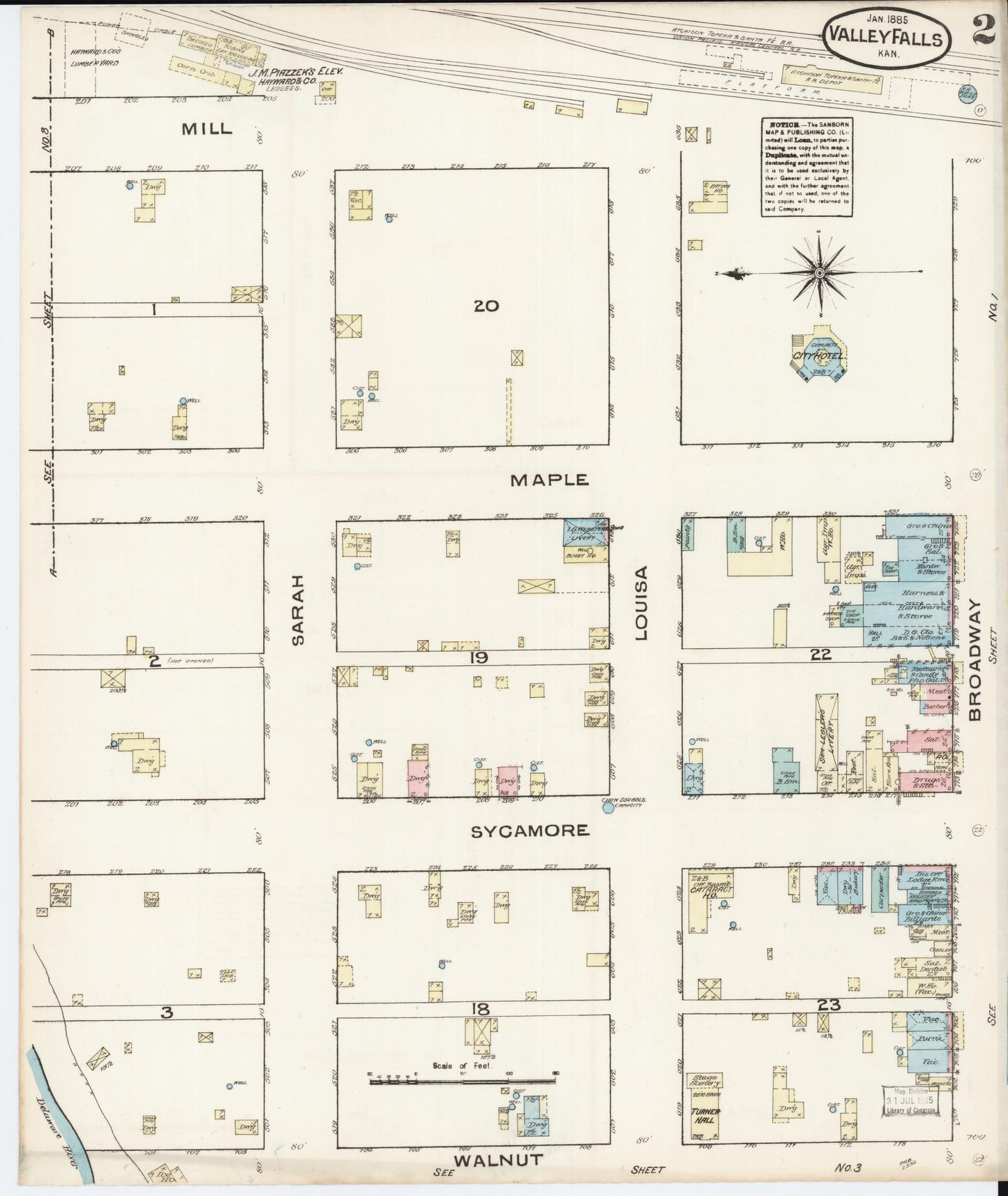 Sanborn Fire Insurance Map from Valley Falls, Jefferson County, Kansas (1885), Sheet #0002 - Historic Sanborn Fire Insurance Map Print, vintage old map wall art, antique decor, genealogy gift, Kansas Kansas map
