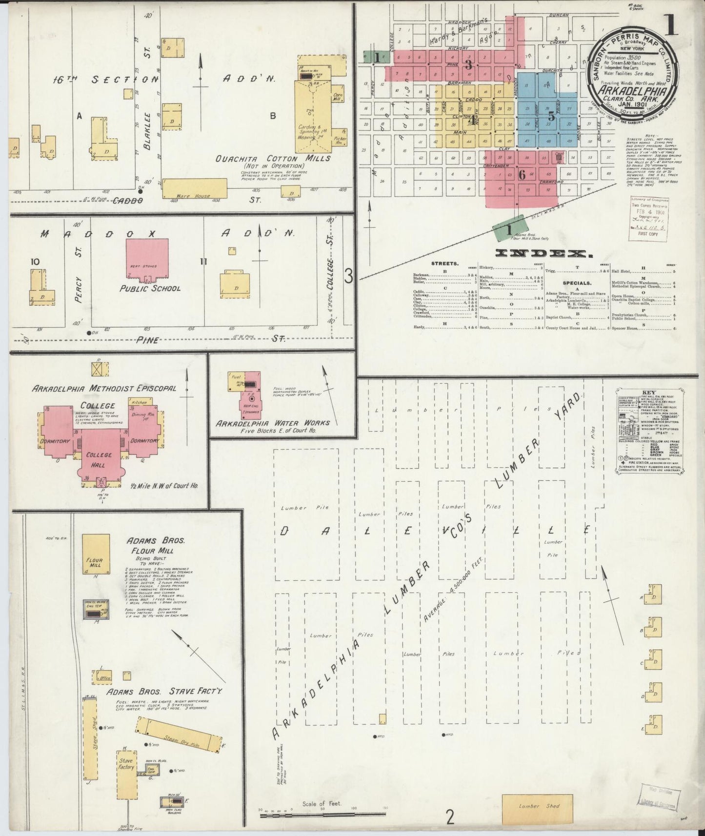 Sanborn Fire Insurance Map from Arkadelphia, Clark County, Arkansas (1901), Sheet #0001 - Historic Sanborn Fire Insurance Map Print, vintage old map wall art, antique decor, genealogy gift, Arkansas Arkansas map