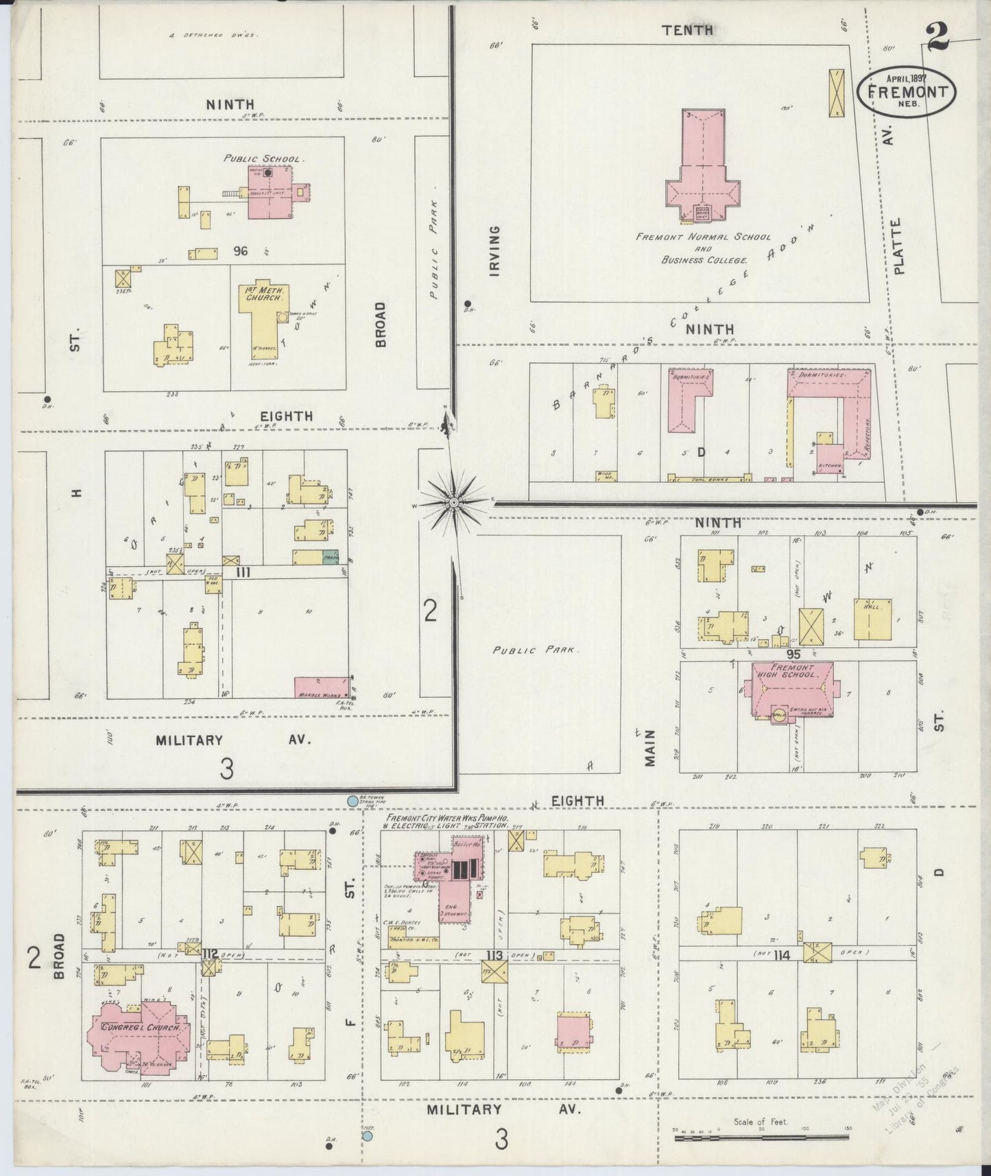 Sanborn Fire Insurance Map from Fremont, Dodge County, Nebraska (1897), Sheet #0002 - Historic Sanborn Fire Insurance Map Print, vintage old map wall art, antique decor, genealogy gift, Nebraska Nebraska map