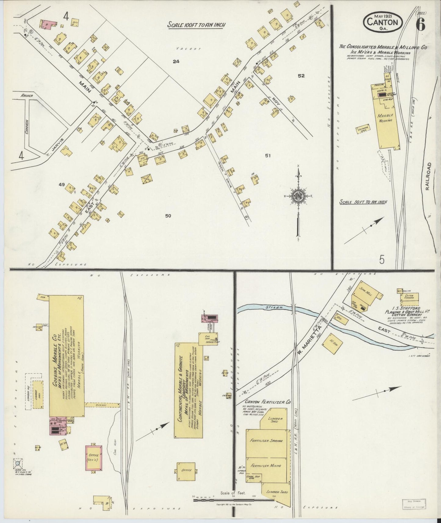 Sanborn Fire Insurance Map from Canton, Cherokee County, Georgia (1921), Sheet #0006 - Historic Sanborn Fire Insurance Map Print, vintage old map wall art, antique decor, genealogy gift, Georgia Georgia map