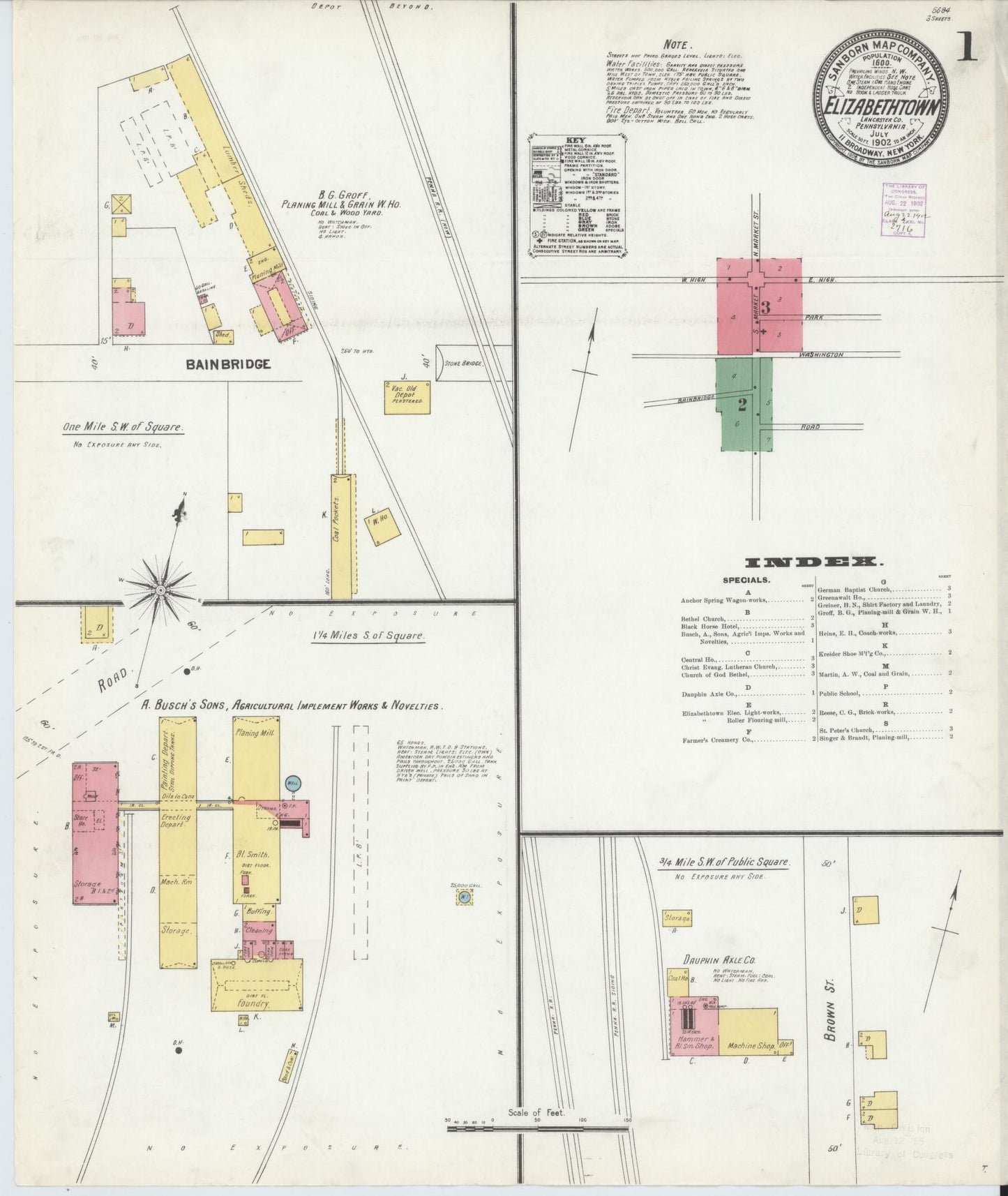 Sanborn Fire Insurance Map from Elizabethtown, Lancaster County, Pennsylvania (1902), Sheet #0001 - Historic Sanborn Fire Insurance Map Print, vintage old map wall art, antique decor, genealogy gift, Pennsylvania Pennsylvania map