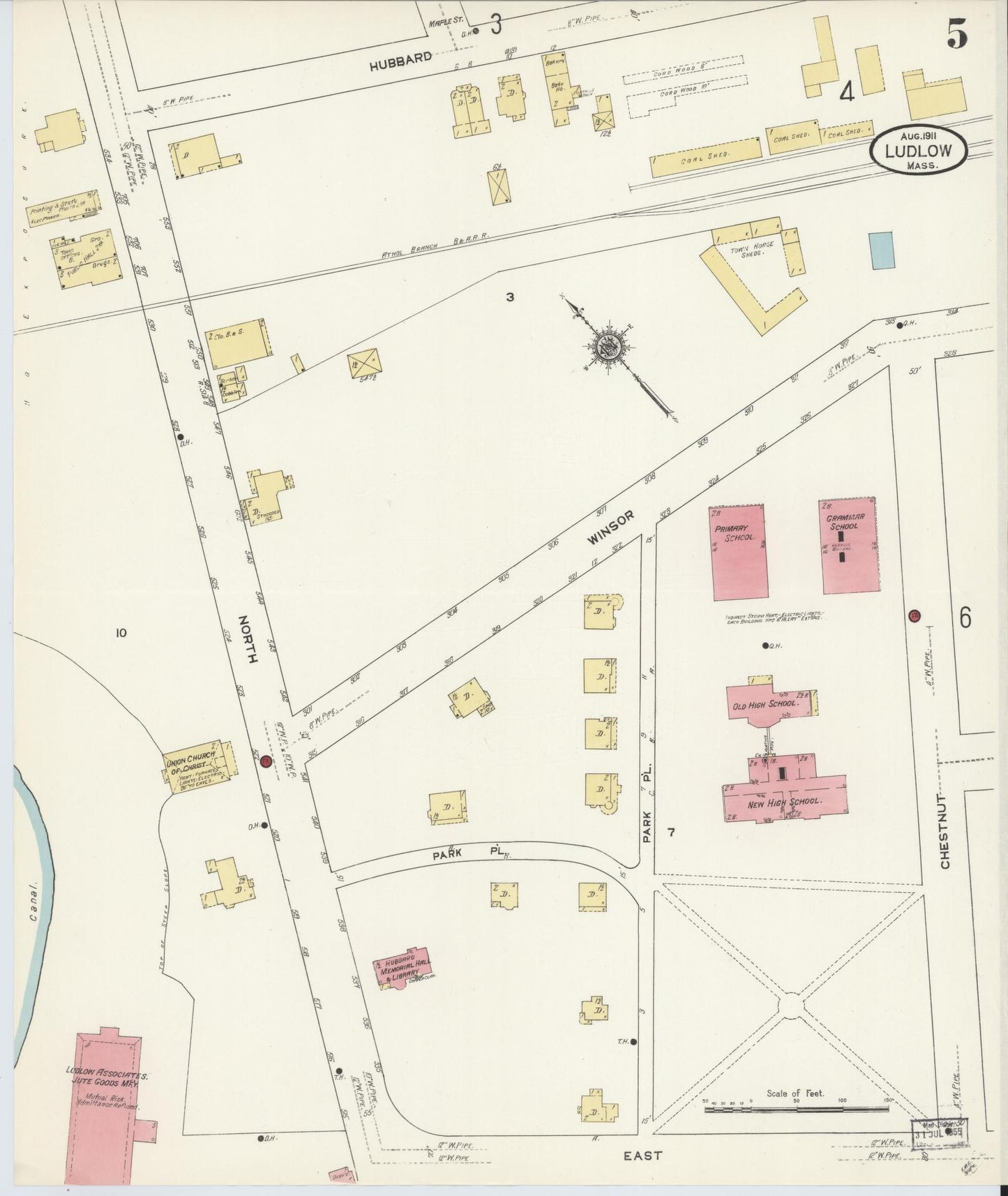 Sanborn Fire Insurance Map from Ludlow, Hampden County, Massachusetts (1911), Sheet #0005 - Historic Sanborn Fire Insurance Map Print, vintage old map wall art, antique decor, genealogy gift, Massachusetts Massachusetts map