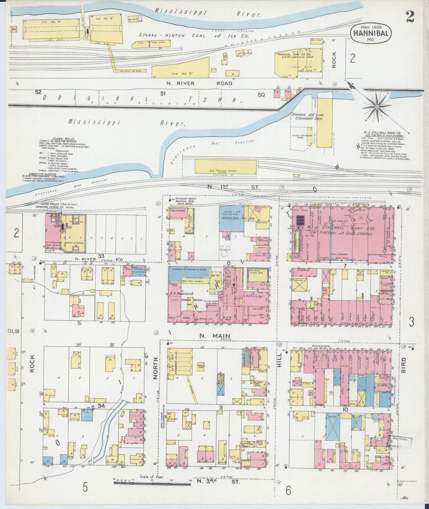 Sanborn Fire Insurance Map from Hannibal, Marion County, Missouri (1906), Sheet #0002 - Historic Sanborn Fire Insurance Map Print, vintage old map wall art, antique decor, genealogy gift, Missouri Missouri map
