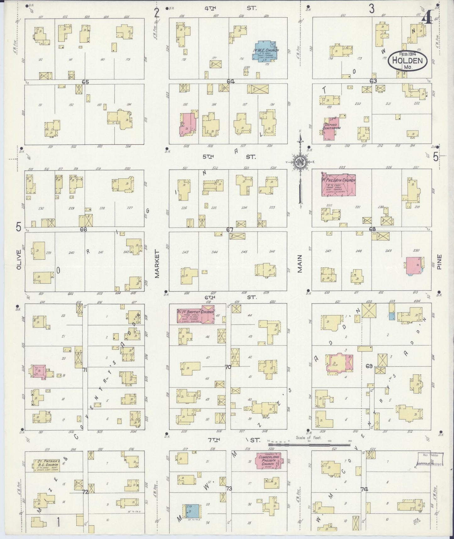 Sanborn Fire Insurance Map from Holden, Johnson County, Missouri (1914), Sheet #0004 - Historic Sanborn Fire Insurance Map Print, vintage old map wall art, antique decor, genealogy gift, Missouri Missouri map