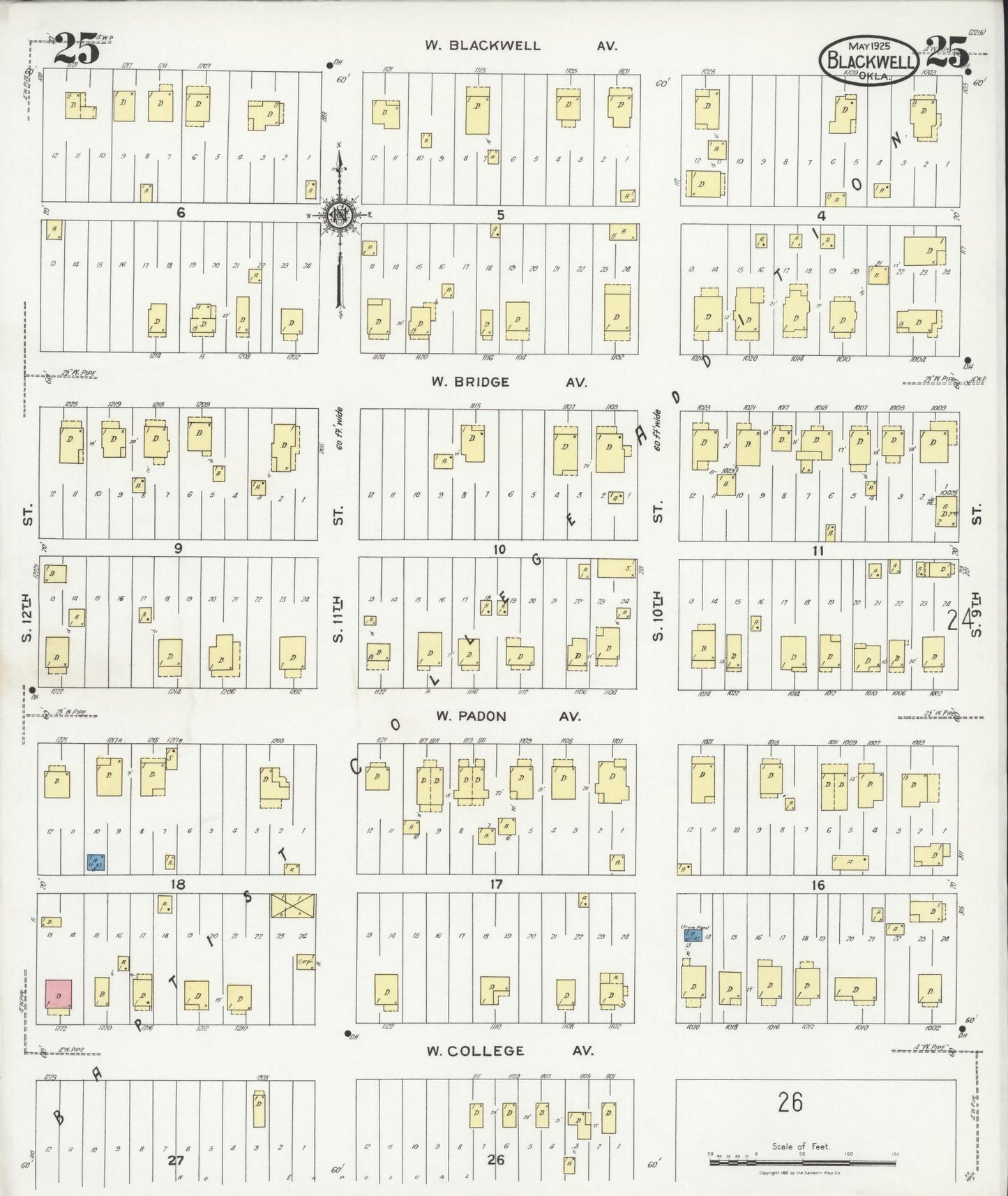 Sanborn Fire Insurance Map from Blackwell, Kay County, Oklahoma (1925), Sheet #0025 - Historic Sanborn Fire Insurance Map Print, vintage old map wall art, antique decor, genealogy gift, Oklahoma Oklahoma map