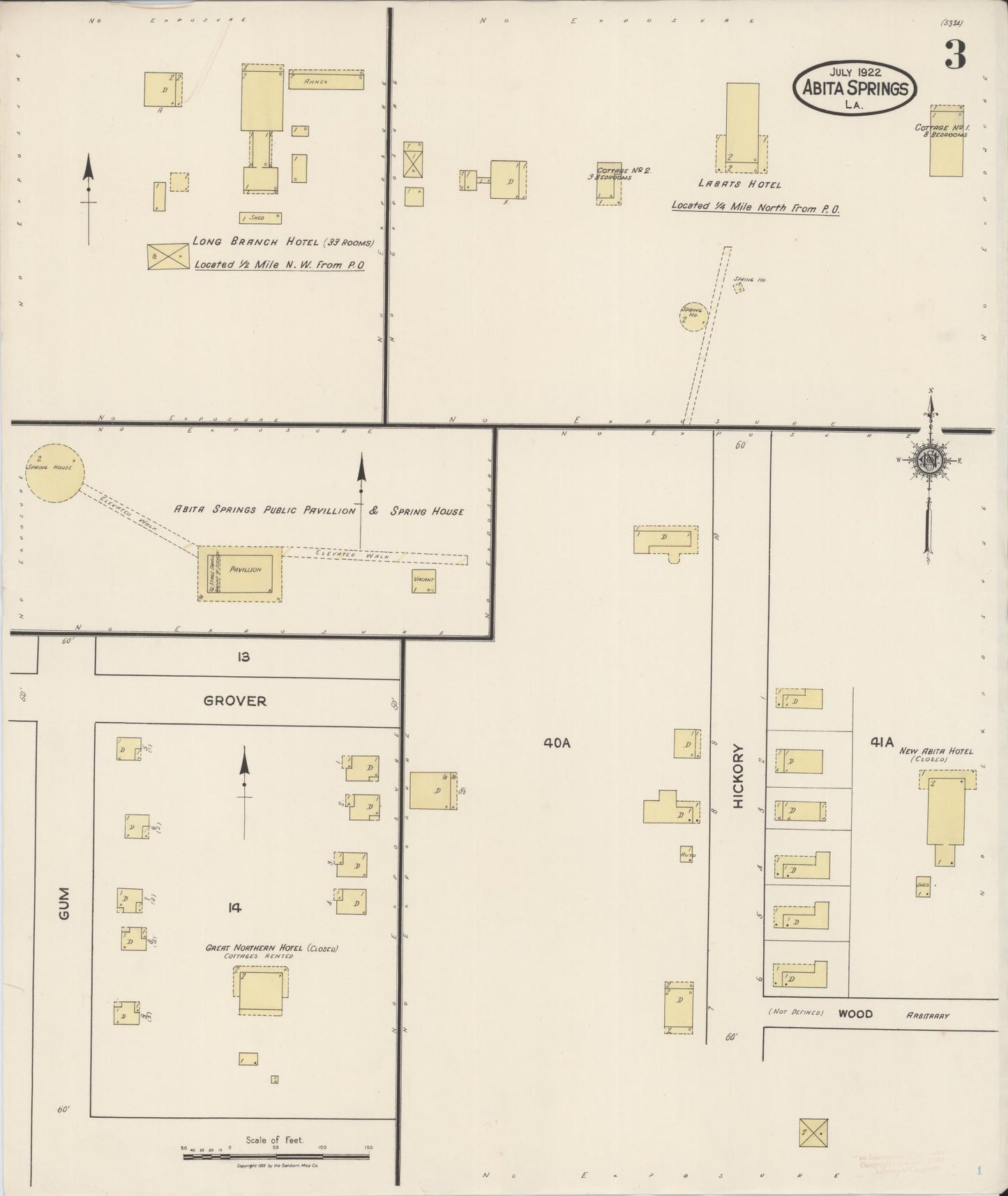 Sanborn Fire Insurance Map from Abita Springs, Saint Tammany Parish, Louisiana (1922), Sheet #0003 - Historic Sanborn Fire Insurance Map Print, vintage old map wall art, antique decor, genealogy gift, Louisiana Louisiana map