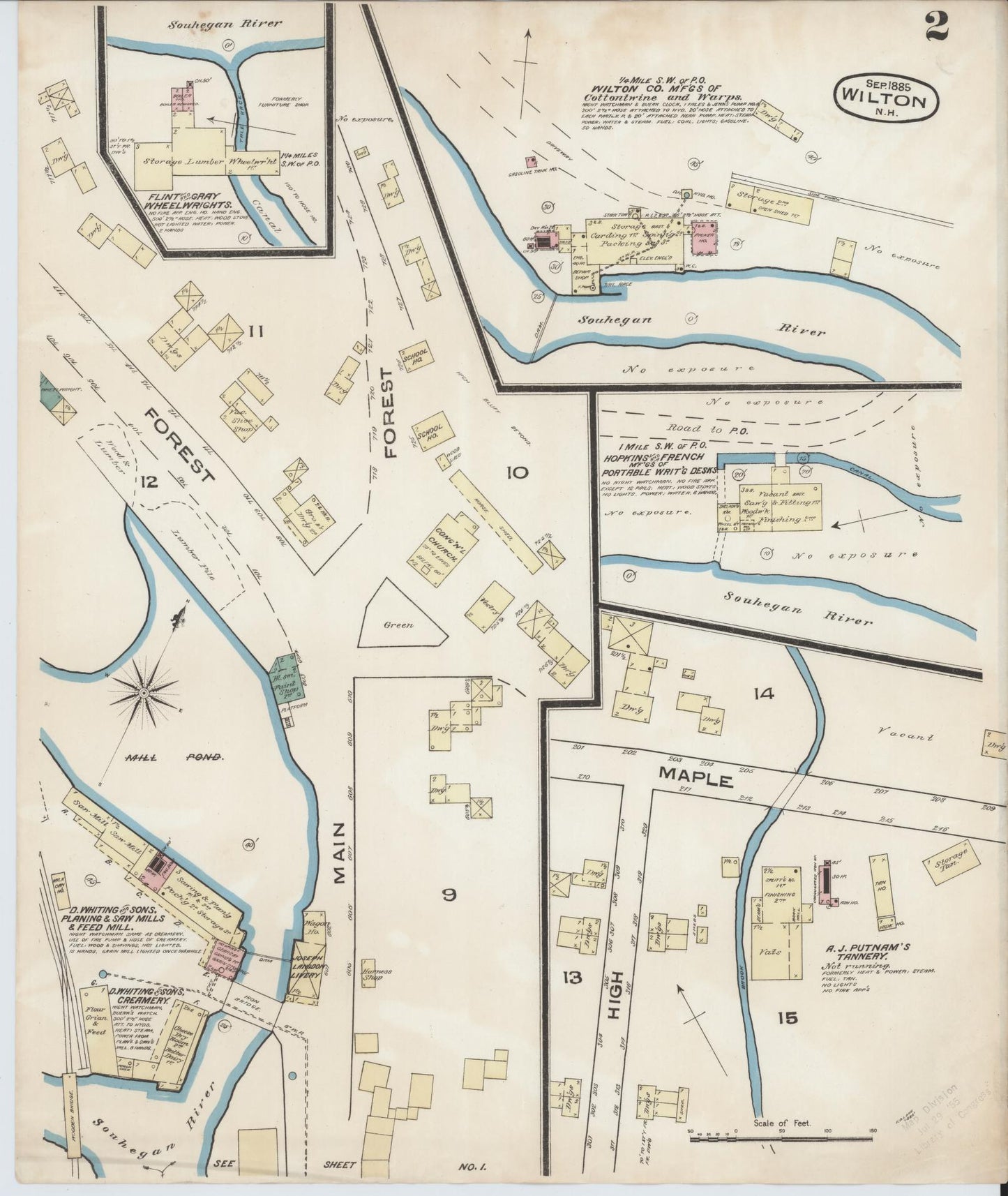 Sanborn Fire Insurance Map from Wilton, Hillsborough County, New Hampshire (1885), Sheet #0002 - Complete Map Set gallery image, historic Sanborn map, vintage wall art, New Hampshire New Hampshire