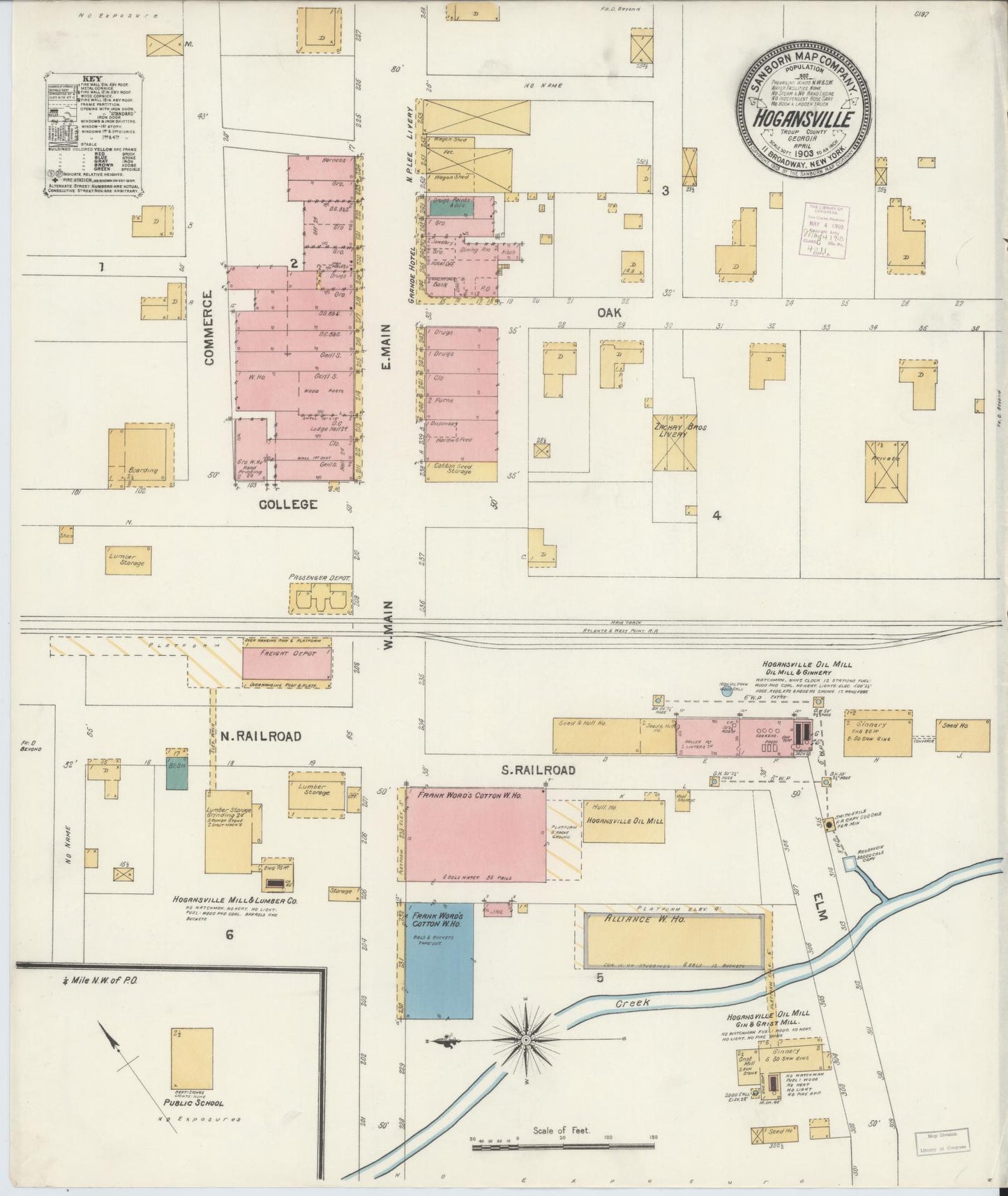 Sanborn Fire Insurance Map from Hogansville, Troup County, Georgia (1903), Sheet #0001 - Historic Sanborn Fire Insurance Map Print, vintage old map wall art, antique decor, genealogy gift, Georgia Georgia map