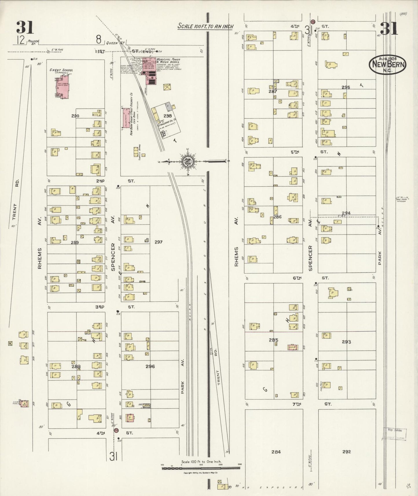 Sanborn Fire Insurance Map from New Bern, Craven County, North Carolina (1924), Sheet #0031 - Historic Sanborn Fire Insurance Map Print, vintage old map wall art, antique decor, genealogy gift, North Carolina North Carolina map