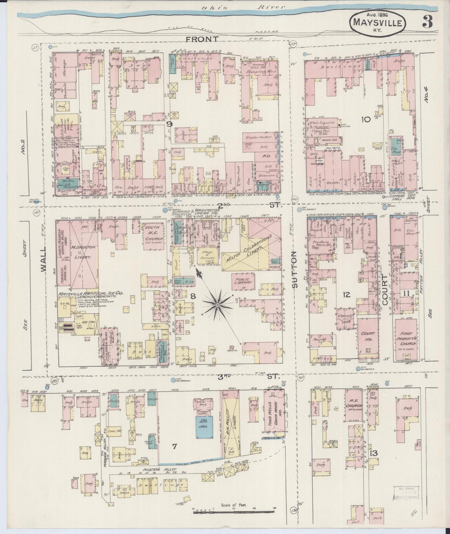 Sanborn Fire Insurance Map from Maysville, Mason County, Kentucky (1886), Sheet #0003 - Historic Sanborn Fire Insurance Map Print, vintage old map wall art, antique decor, genealogy gift, Kentucky Kentucky map