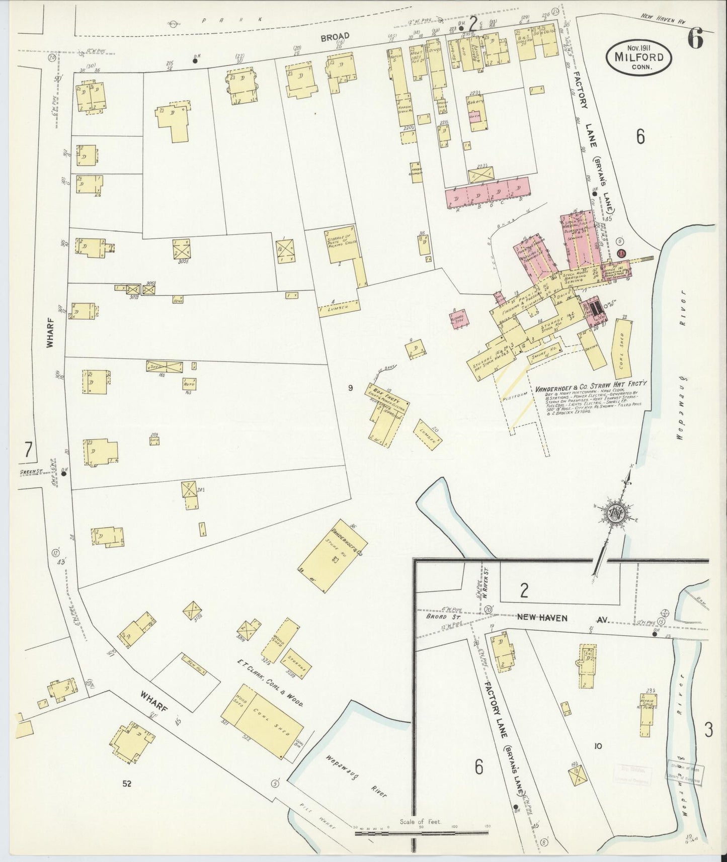 Sanborn Fire Insurance Map from Milford, New Haven County, Connecticut (1911), Sheet #0006 - Historic Sanborn Fire Insurance Map Print, vintage old map wall art, antique decor, genealogy gift, Connecticut Connecticut map
