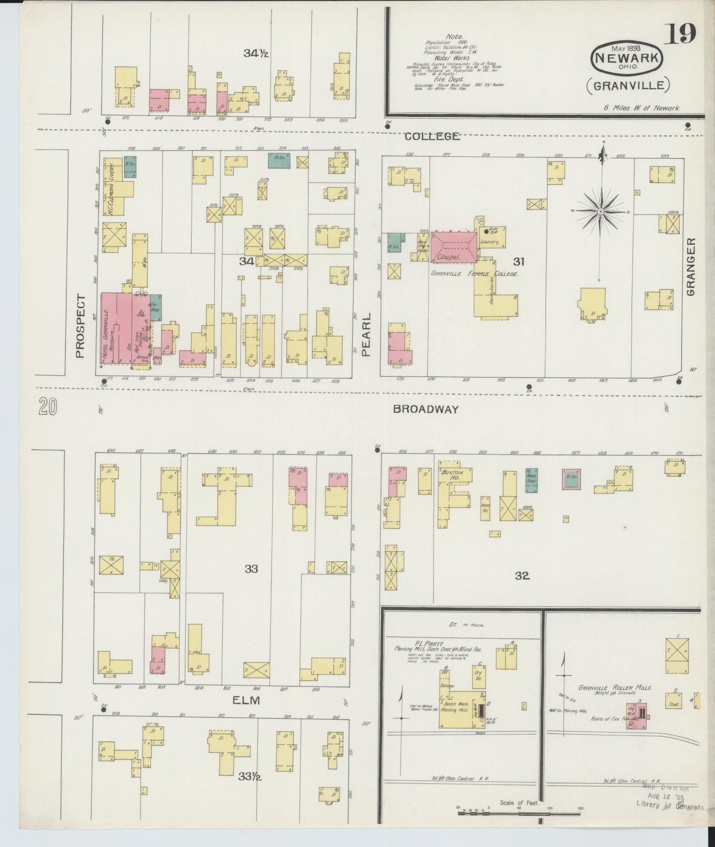 Sanborn Fire Insurance Map from Newark, Licking County, Ohio (1893), Sheet #0019 - Historic Sanborn Fire Insurance Map Print, vintage old map wall art, antique decor, genealogy gift, Ohio Ohio map