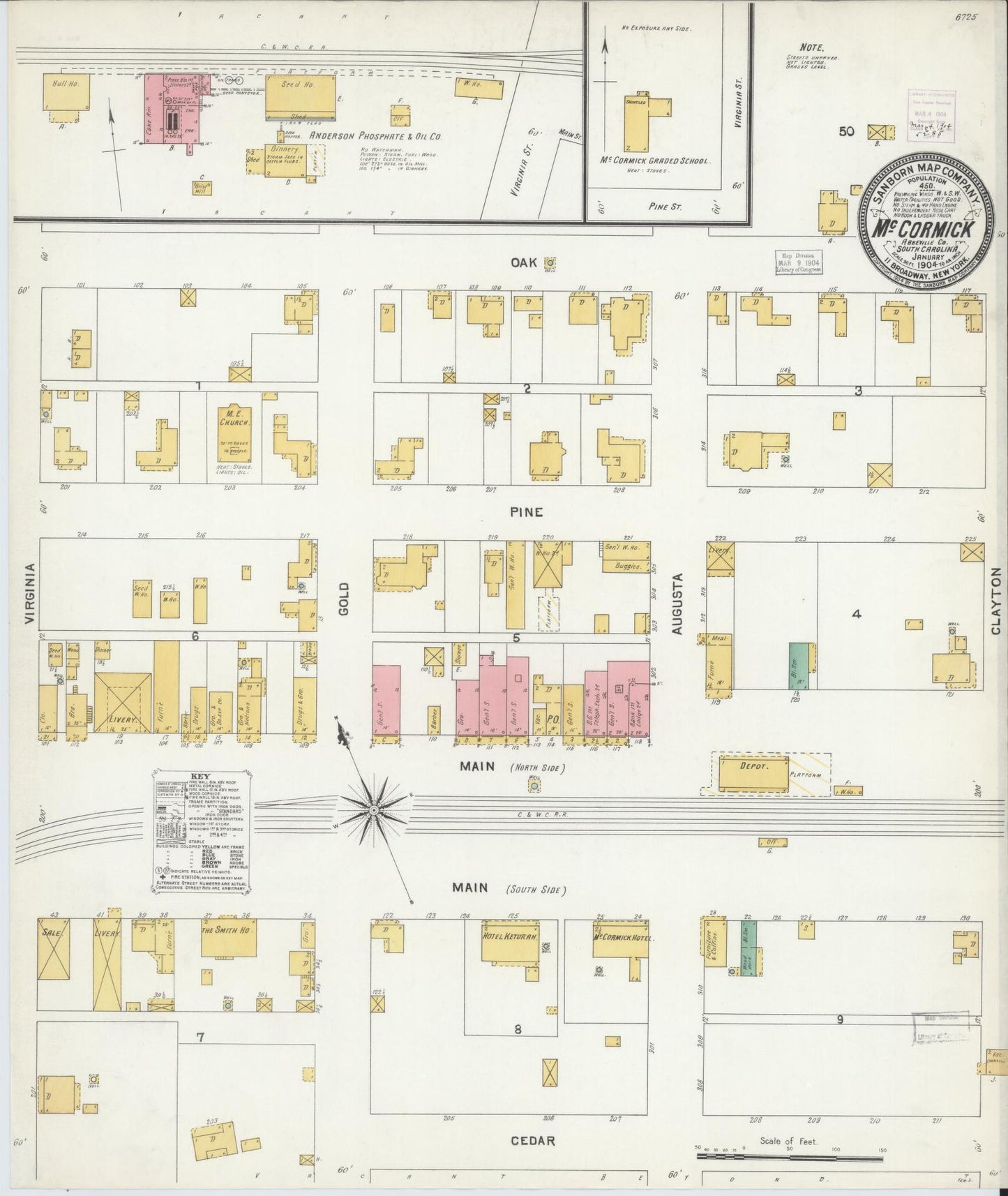 Sanborn Fire Insurance Map from McCormick, McCormick County, South Carolina (1904), Sheet #0001 - Historic Sanborn Fire Insurance Map Print, vintage old map wall art, antique decor, genealogy gift, South Carolina South Carolina map