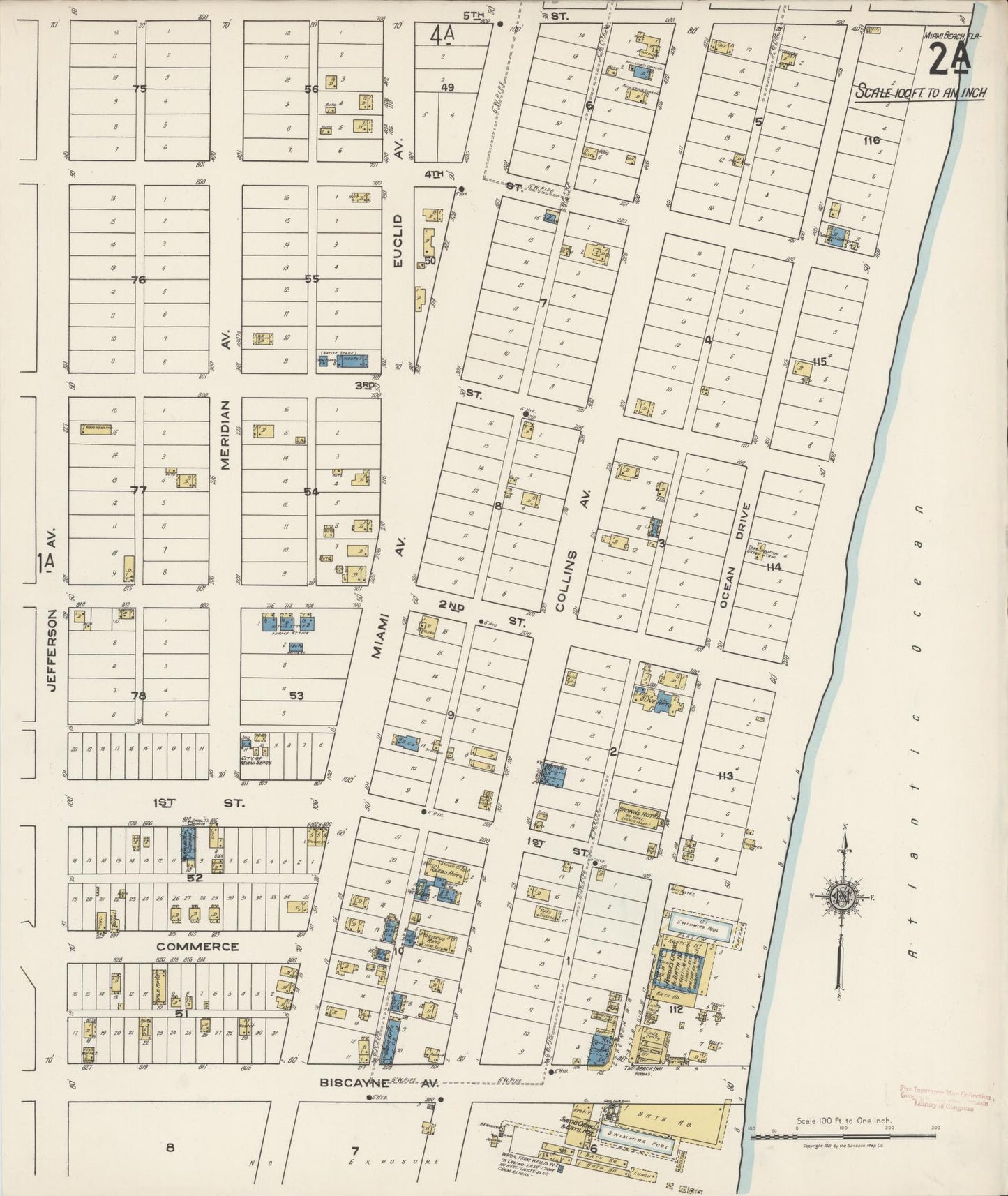 Sanborn Fire Insurance Map from Miami Beach, Dade County, Florida (1921), Sheet #0002 - Historic Sanborn Fire Insurance Map Print, vintage old map wall art, antique decor, genealogy gift, Florida Florida map