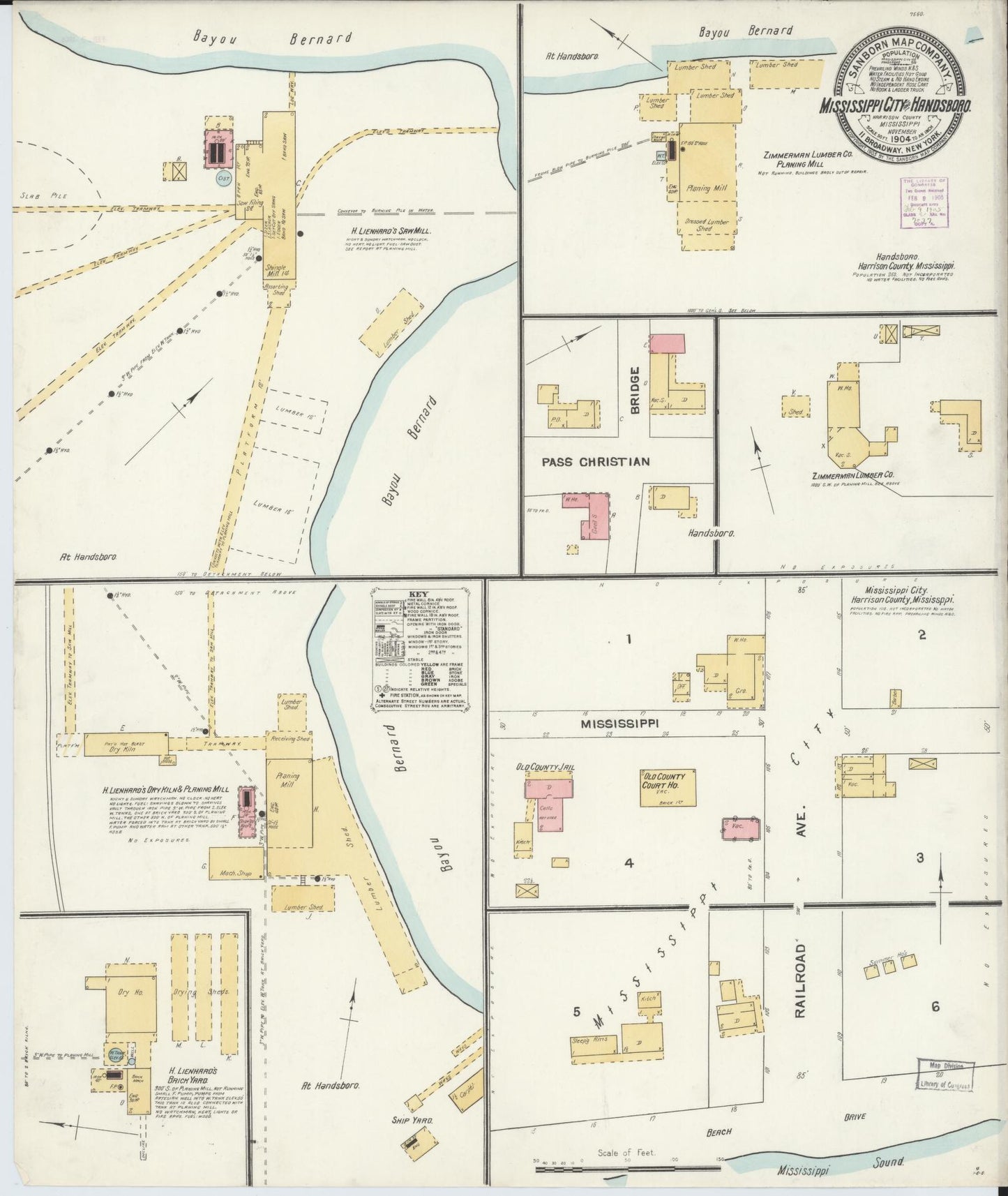 Sanborn Fire Insurance Map from Mississippi City, Harrison County, Mississippi (1904), Sheet #0001 - Historic Sanborn Fire Insurance Map Print, vintage old map wall art, antique decor, genealogy gift, Mississippi Mississippi map