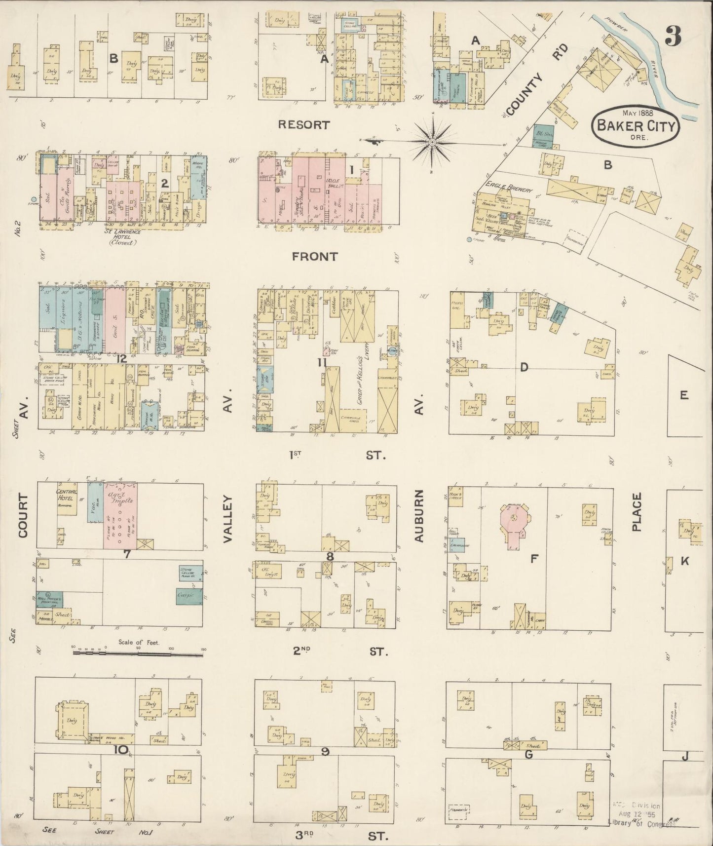 Sanborn Fire Insurance Map from Baker, Baker County, Oregon (1888), Sheet #0003 - Complete Map Set gallery image, historic Sanborn map, vintage wall art, Oregon Oregon
