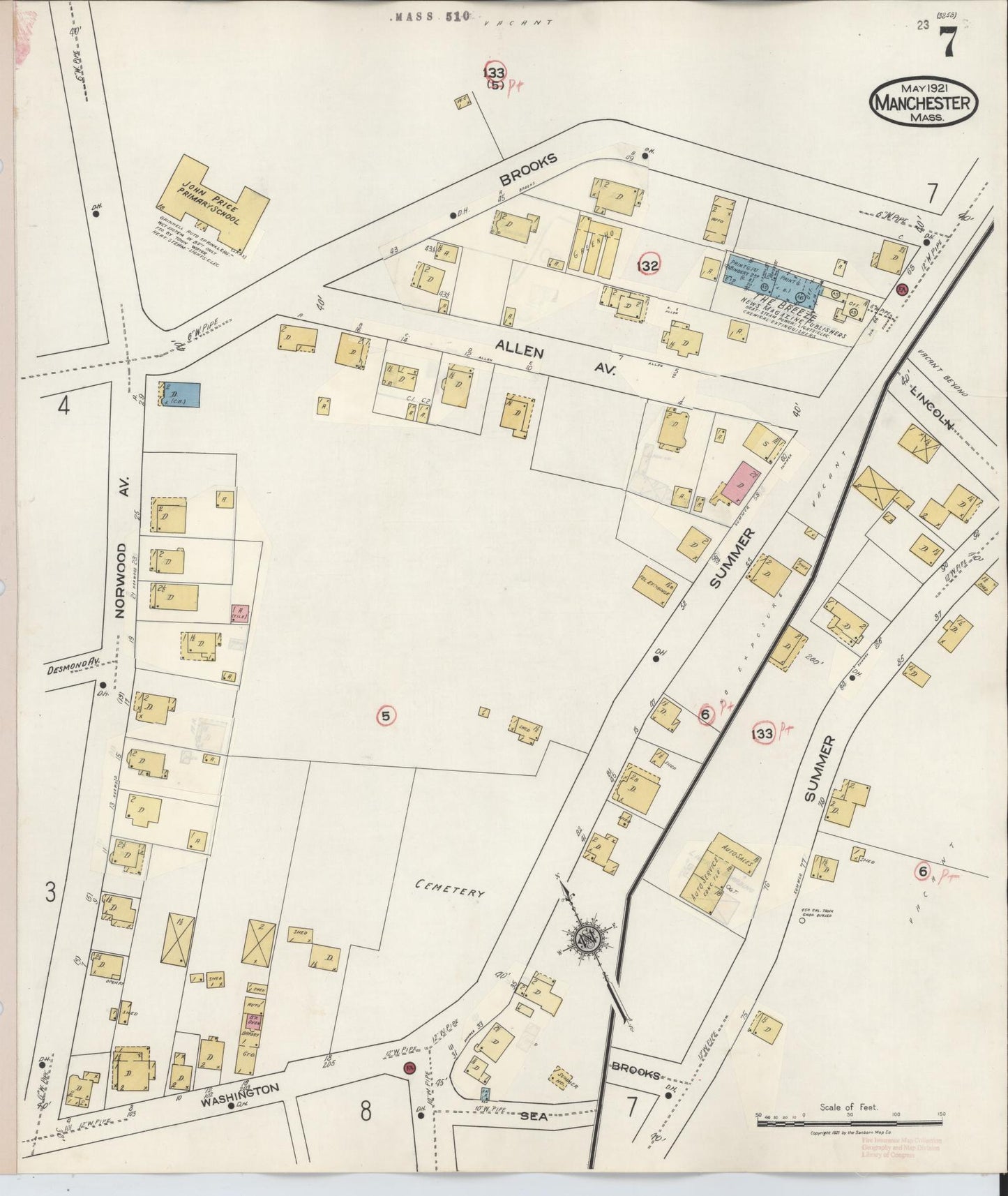 Sanborn Fire Insurance Map from Manchester, Essex County, Massachusetts (1941), Sheet #0007 - Historic Sanborn Fire Insurance Map Print, vintage old map wall art, antique decor, genealogy gift, Massachusetts Massachusetts map