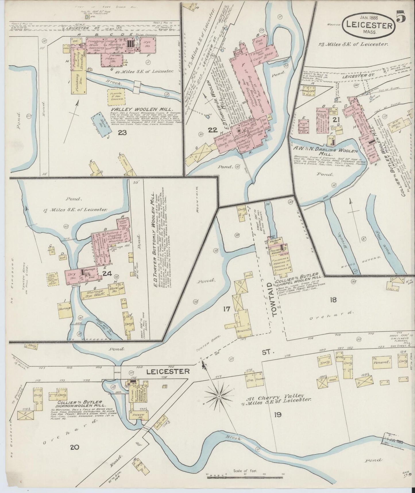 Sanborn Fire Insurance Map from Leicester, Worcester County, Massachusetts (1888), Sheet #0005 - Complete Map Set gallery image, historic Sanborn map, vintage wall art, Massachusetts Massachusetts