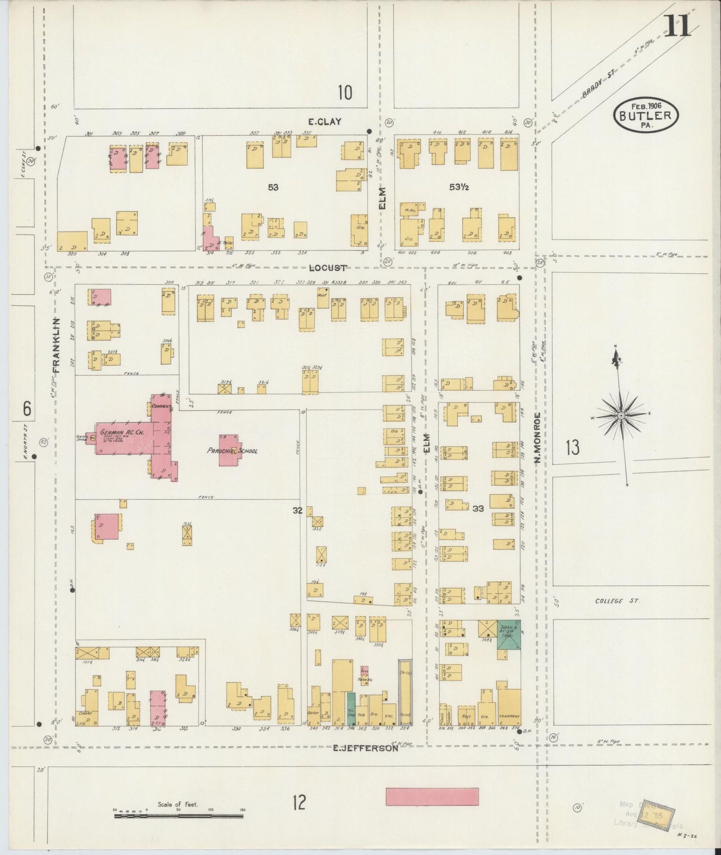Sanborn Fire Insurance Map from Butler, Butler County, Pennsylvania (1906), Sheet #0011 - Historic Sanborn Fire Insurance Map Print, vintage old map wall art, antique decor, genealogy gift, Pennsylvania Pennsylvania map