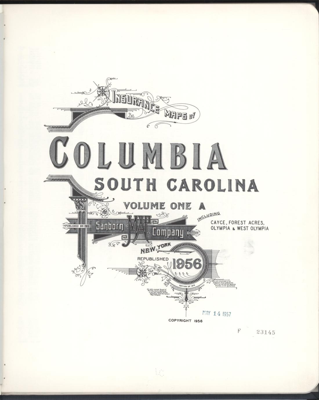 Sanborn Fire Insurance Map from Columbia, Richland County, South Carolina (1956), Sheet #0001 - Complete Map Set gallery image, historic Sanborn map, vintage wall art, South Carolina South Carolina