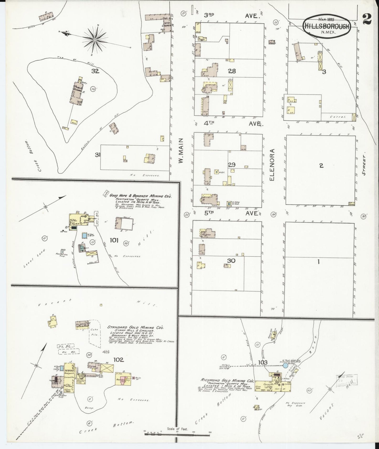Sanborn Fire Insurance Map from Hillsboro, Sierra County, New Mexico (1893), Sheet #0002 - Historic Sanborn Fire Insurance Map Print, vintage old map wall art, antique decor, genealogy gift, New Mexico New Mexico map