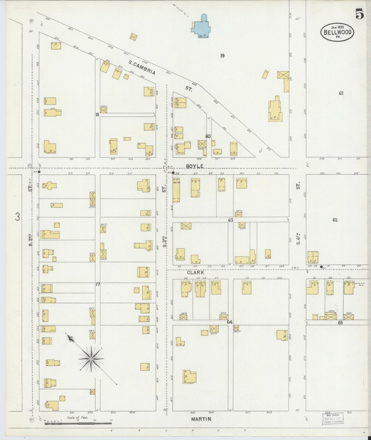 Sanborn Fire Insurance Map from Bellwood, Blair County, Pennsylvania (1899), Sheet #0005 - Historic Sanborn Fire Insurance Map Print, vintage old map wall art, antique decor, genealogy gift, Pennsylvania Pennsylvania map