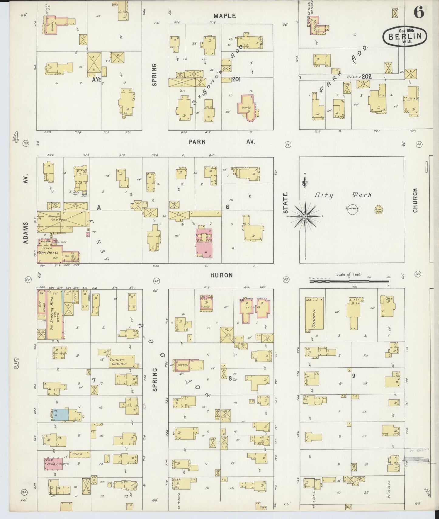 Sanborn Fire Insurance Map from Berlin, Green Lake County, Wisconsin (1895), Sheet #0006 - Complete Map Set gallery image, historic Sanborn map, vintage wall art, Wisconsin Wisconsin