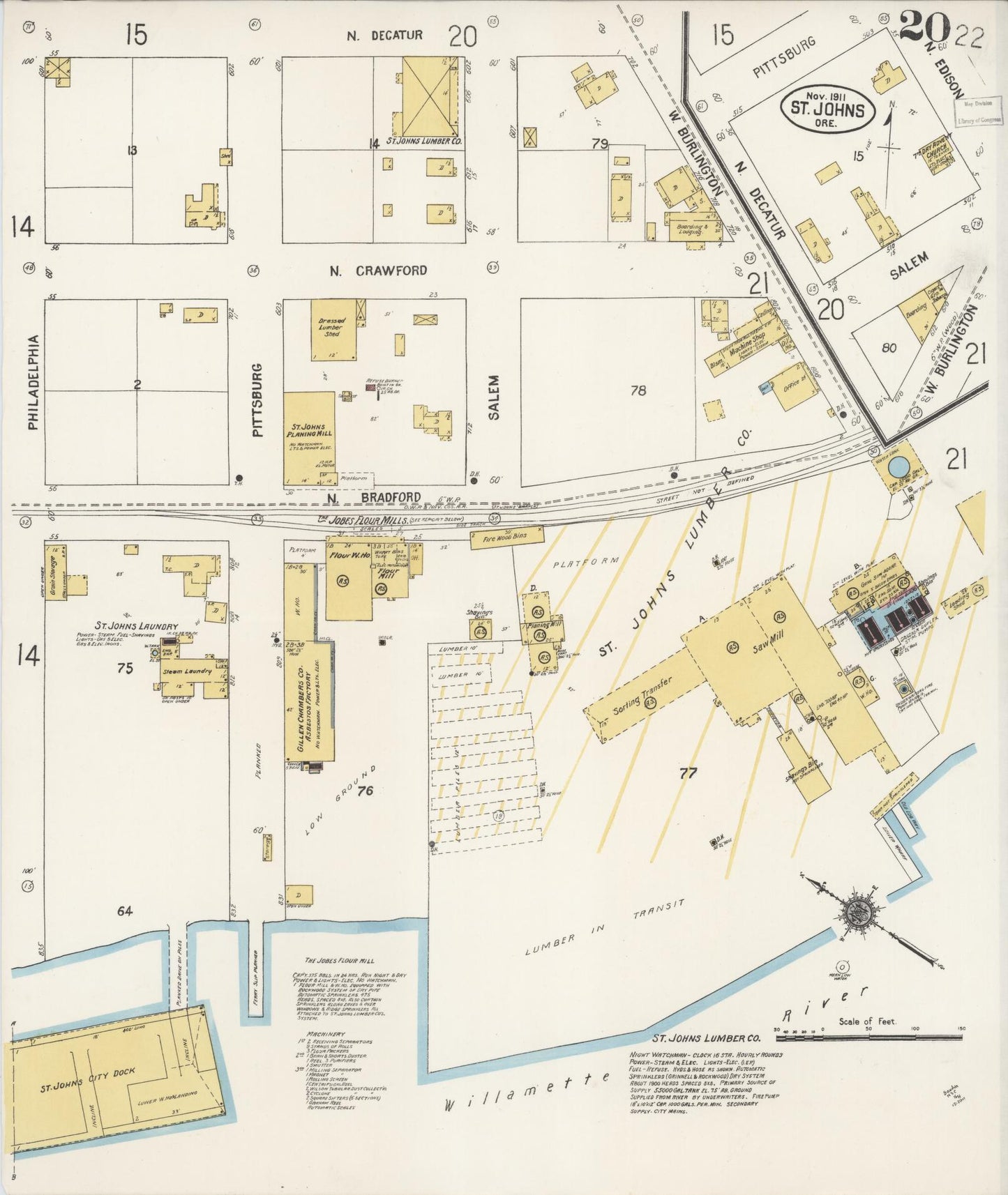 Sanborn Fire Insurance Map from Saint Johns, Multnomah County, Oregon (1911), Sheet #0020 - Historic Sanborn Fire Insurance Map Print, vintage old map wall art, antique decor, genealogy gift, Oregon Oregon map