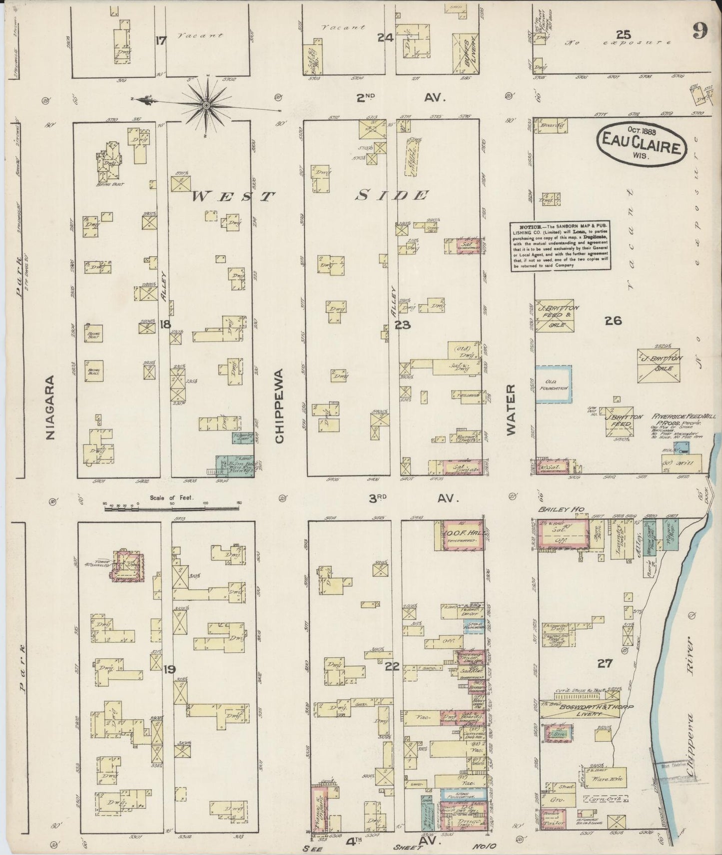 Sanborn Fire Insurance Map from Eau Claire, Eau Claire County, Wisconsin (1883), Sheet #0009 - Historic Sanborn Fire Insurance Map Print, vintage old map wall art, antique decor, genealogy gift, Wisconsin Wisconsin map