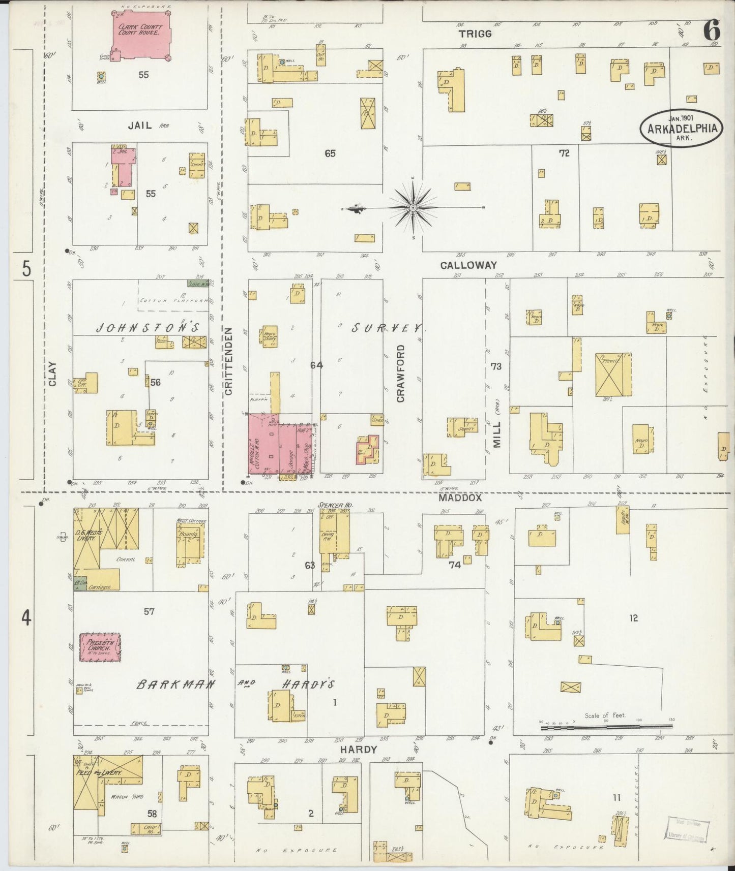 Sanborn Fire Insurance Map from Arkadelphia, Clark County, Arkansas (1901), Sheet #0006 - Complete Map Set gallery image, historic Sanborn map, vintage wall art, Arkansas Arkansas