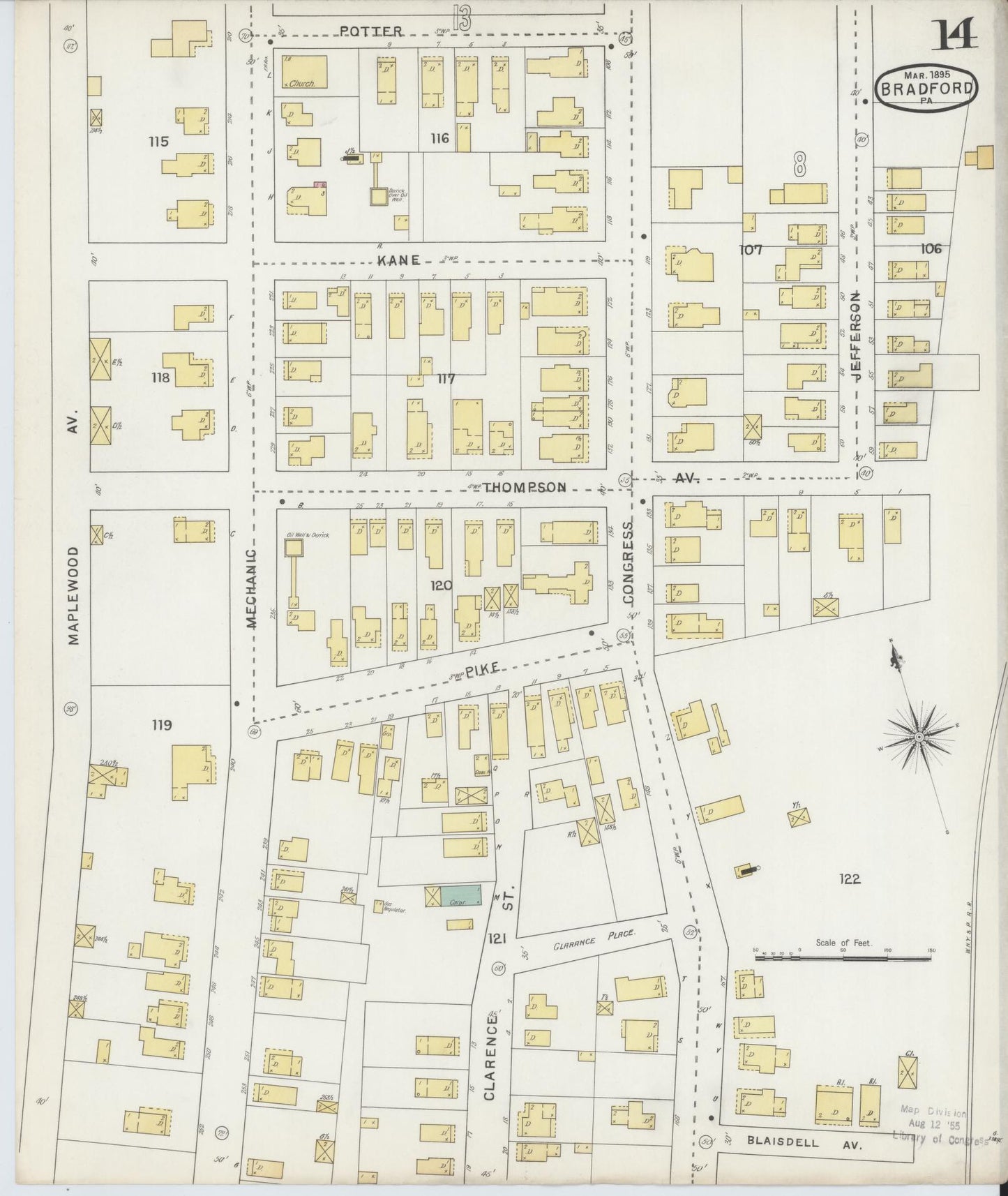 Sanborn Fire Insurance Map from Bradford, McKean County, Pennsylvania (1895), Sheet #0014 - Historic Sanborn Fire Insurance Map Print, vintage old map wall art, antique decor, genealogy gift, Pennsylvania Pennsylvania map