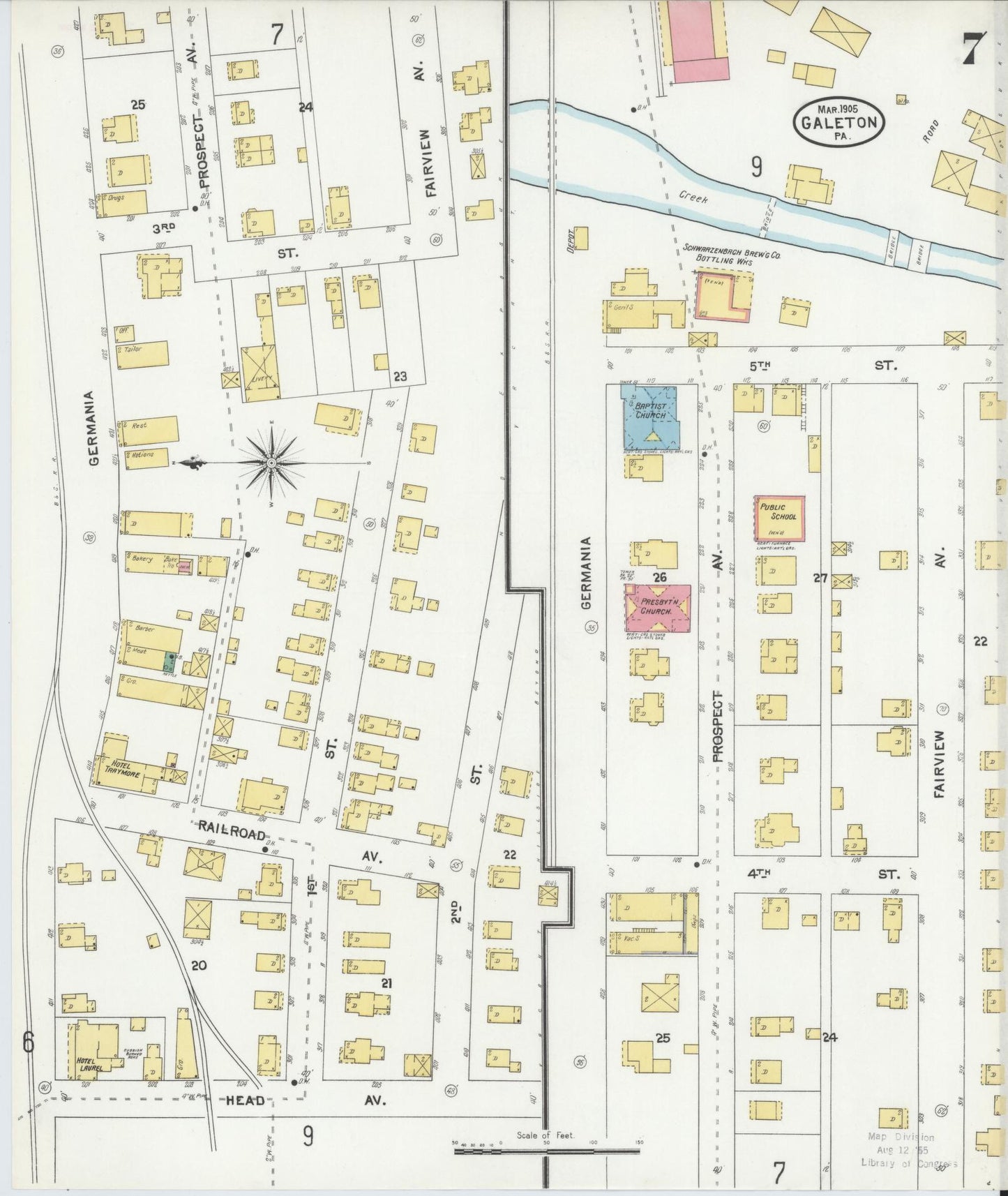 Sanborn Fire Insurance Map from Galeton, Potter County, Pennsylvania (1905), Sheet #0007 - Historic Sanborn Fire Insurance Map Print, vintage old map wall art, antique decor, genealogy gift, Pennsylvania Pennsylvania map