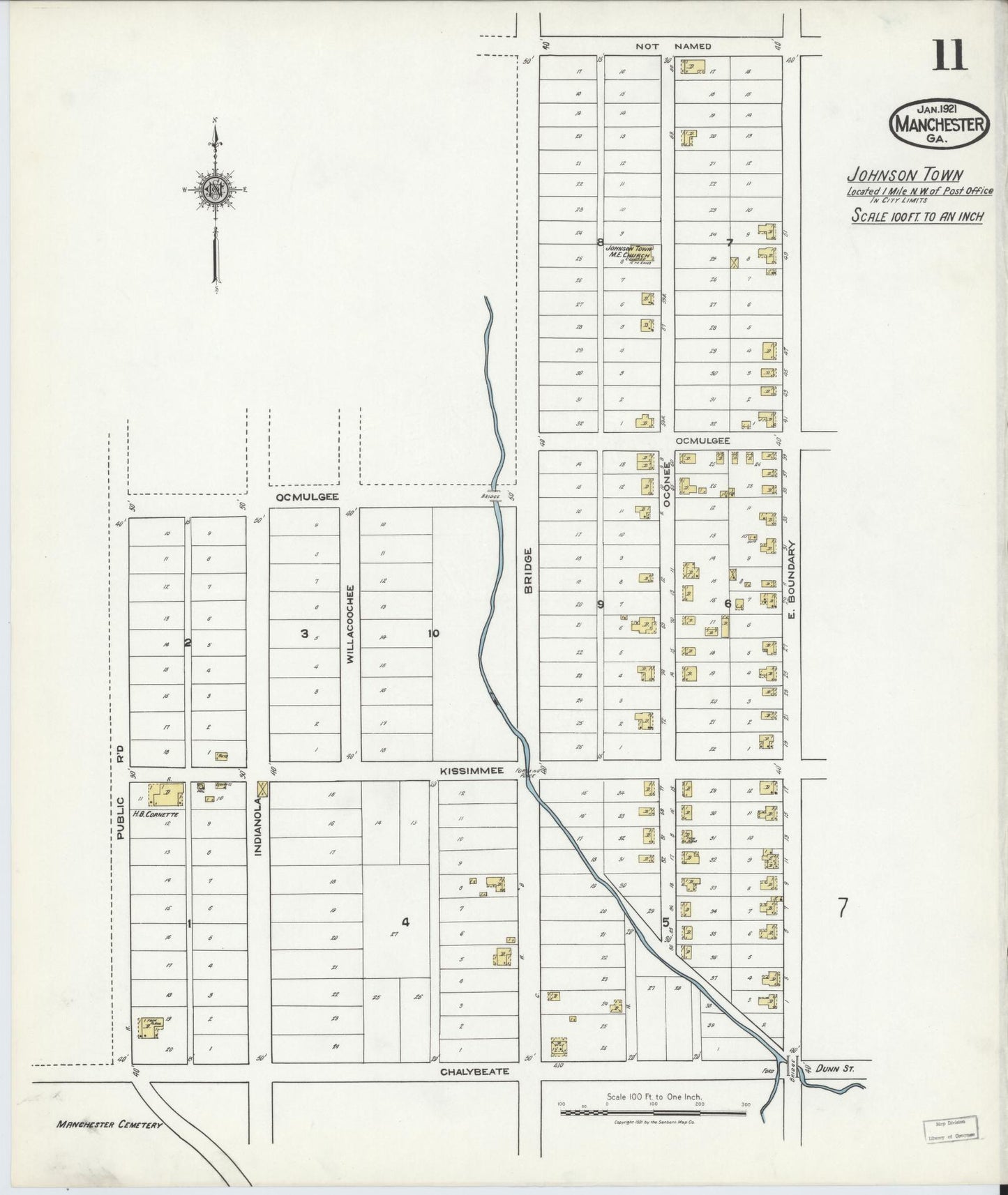 Sanborn Fire Insurance Map from Manchester, Meriweather County, Georgia (1921), Sheet #0011 - Historic Sanborn Fire Insurance Map Print, vintage old map wall art, antique decor, genealogy gift, Georgia Georgia map