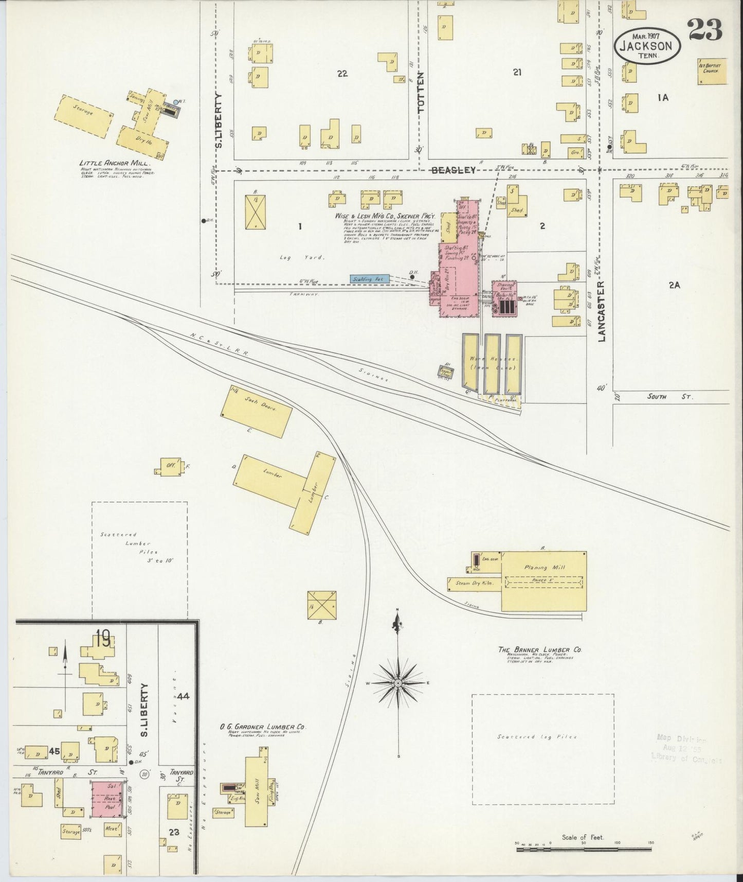 Sanborn Fire Insurance Map from Jackson, Madison County, Tennessee (1907), Sheet #0023 - Historic Sanborn Fire Insurance Map Print, vintage old map wall art, antique decor, genealogy gift, Tennessee Tennessee map