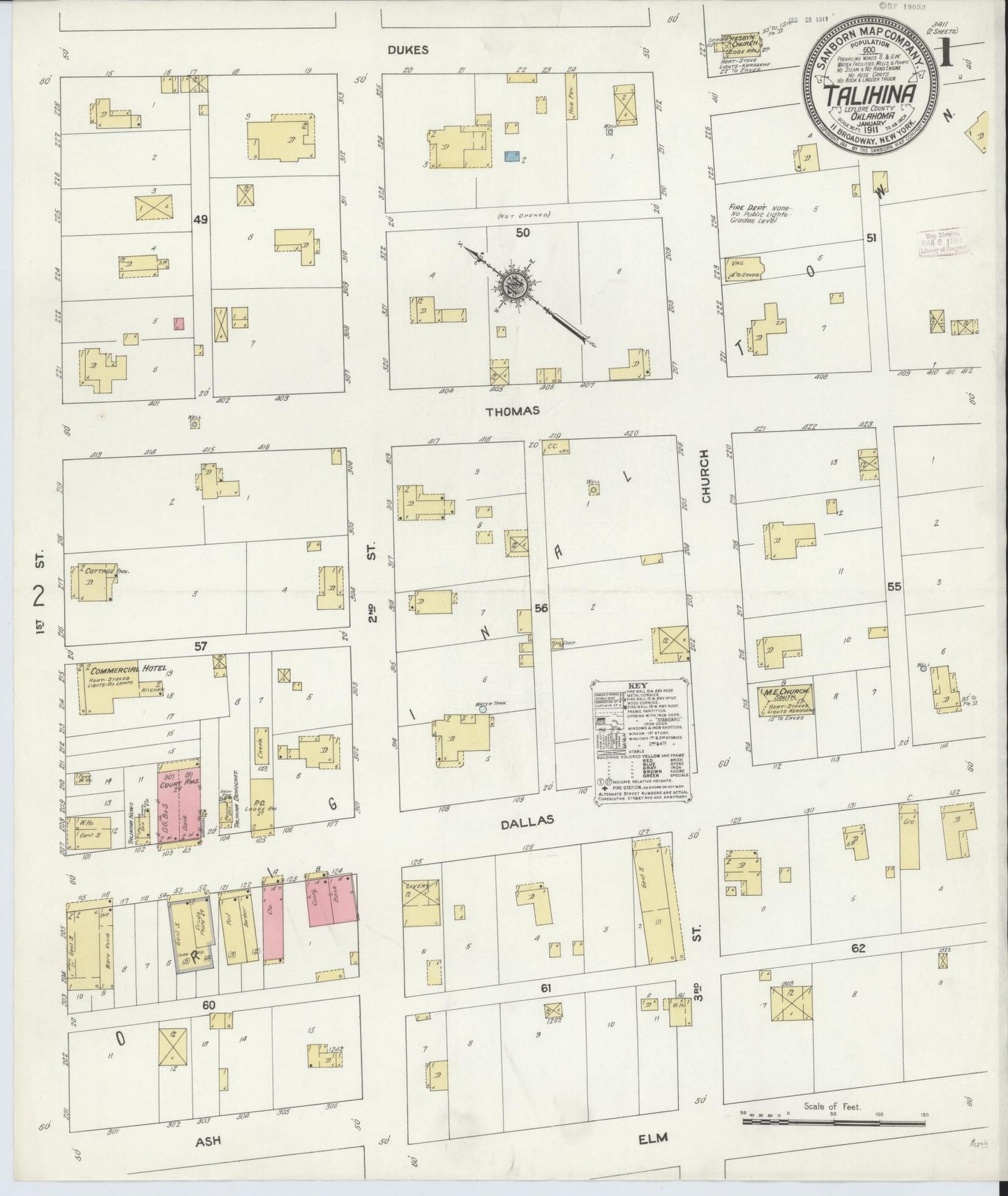 Sanborn Fire Insurance Map from Talihina, Le Flore County, Oklahoma (1911), Sheet #0001 - Historic Sanborn Fire Insurance Map Print, vintage old map wall art, antique decor, genealogy gift, Oklahoma Oklahoma map