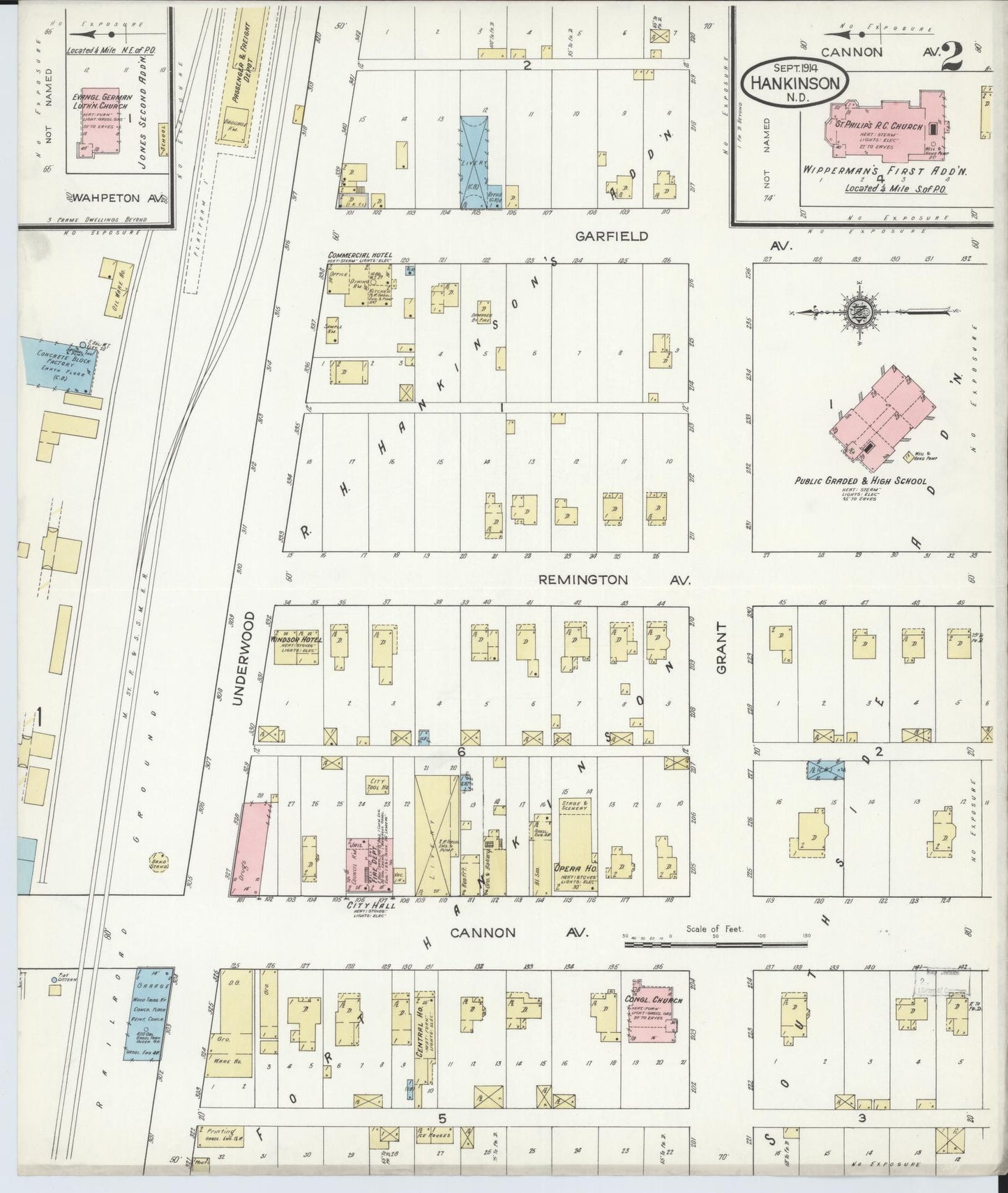 Sanborn Fire Insurance Map from Hankinson, Richland County, North Dakota (1914), Sheet #0002 - Complete Map Set gallery image, historic Sanborn map, vintage wall art, North Dakota North Dakota