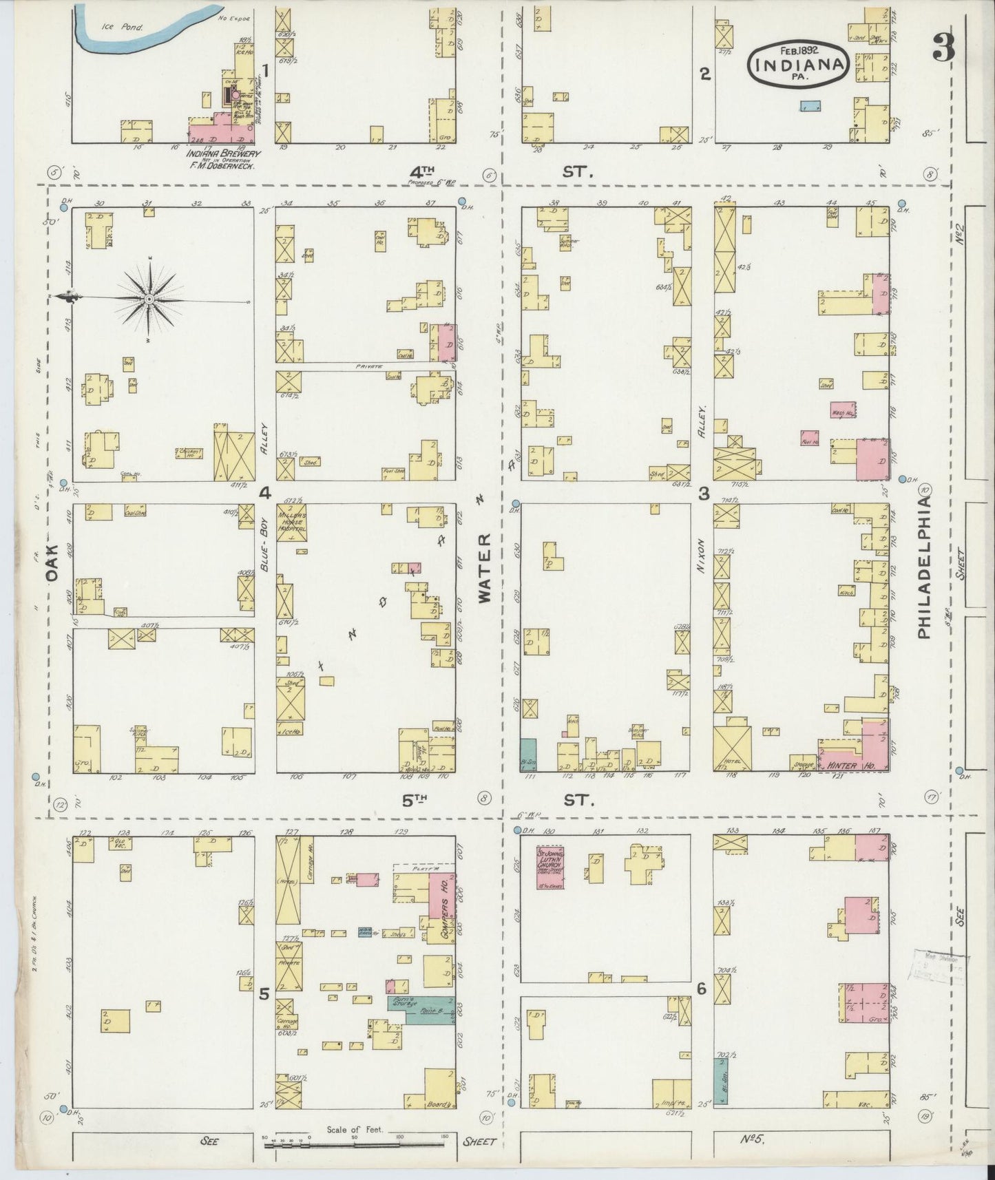 Sanborn Fire Insurance Map from Indiana, Indiana County, Pennsylvania (1892), Sheet #0003 - Historic Sanborn Fire Insurance Map Print, vintage old map wall art, antique decor, genealogy gift, Sanborn Fire Insurance Map from Indiana Indiana map