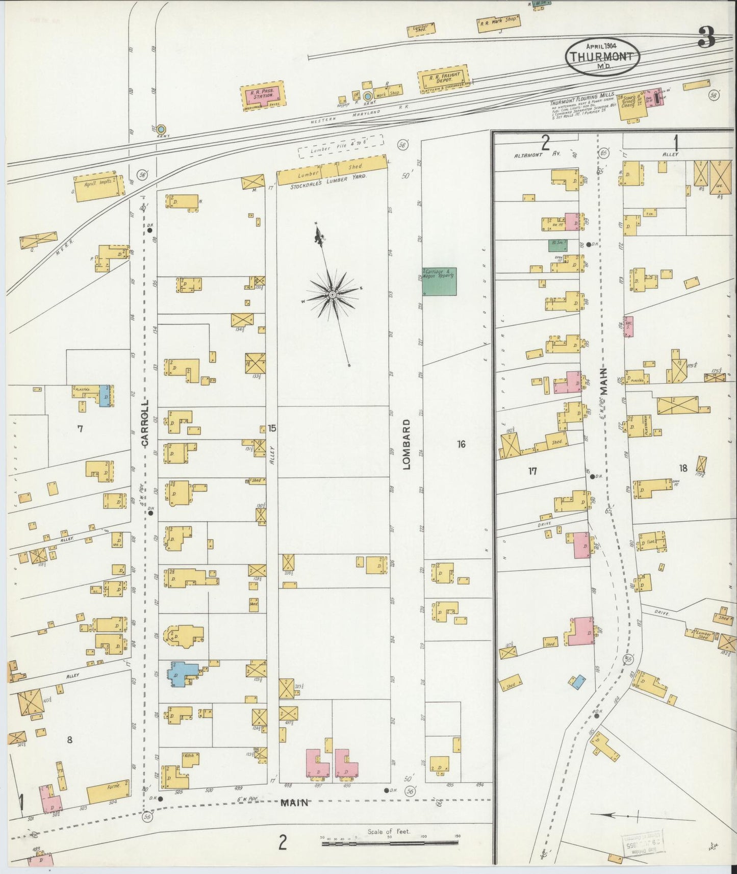 Sanborn Fire Insurance Map from Thurmont, Frederick County, Maryland (1904), Sheet #0003 - Historic Sanborn Fire Insurance Map Print, vintage old map wall art, antique decor, genealogy gift, Maryland Maryland map