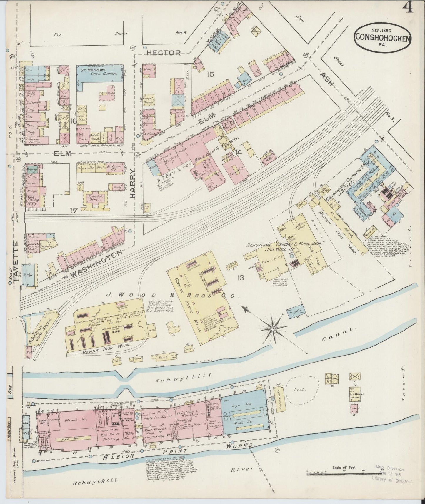 Sanborn Fire Insurance Map from Conshohocken, Montgomery County, Pennsylvania (1886), Sheet #0004 - Historic Sanborn Fire Insurance Map Print, vintage old map wall art, antique decor, genealogy gift, Pennsylvania Pennsylvania map
