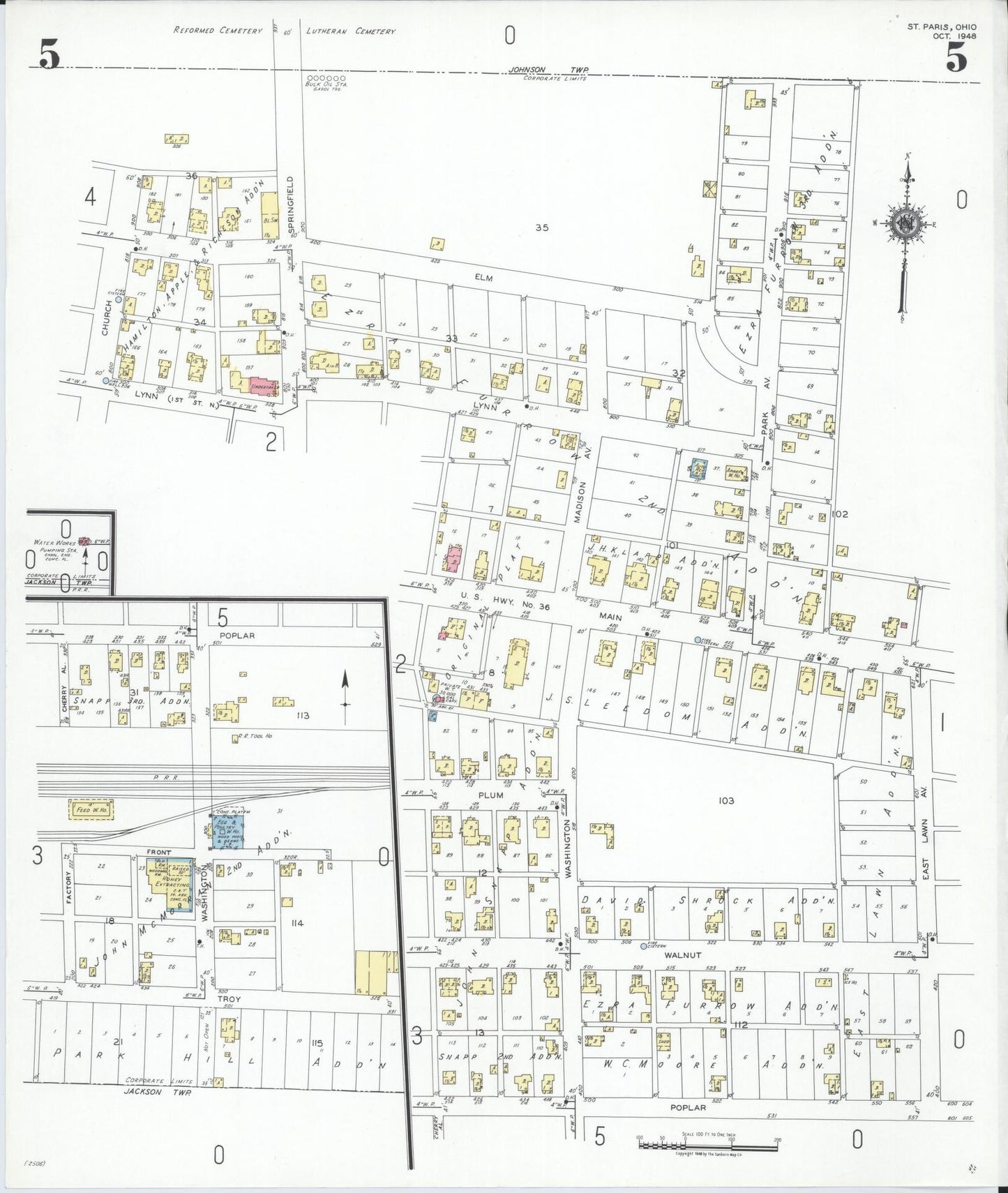 Sanborn Fire Insurance Map from Saint Paris, Champaign County, Ohio (1948), Sheet #0005 - Complete Map Set gallery image, historic Sanborn map, vintage wall art, Ohio Ohio