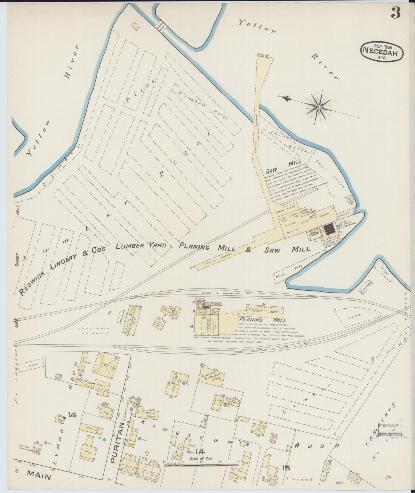 Sanborn Fire Insurance Map from Necedah, Juneau County, Wisconsin (1885), Sheet #0003 - Historic Sanborn Fire Insurance Map Print, vintage old map wall art, antique decor, genealogy gift, Wisconsin Wisconsin map