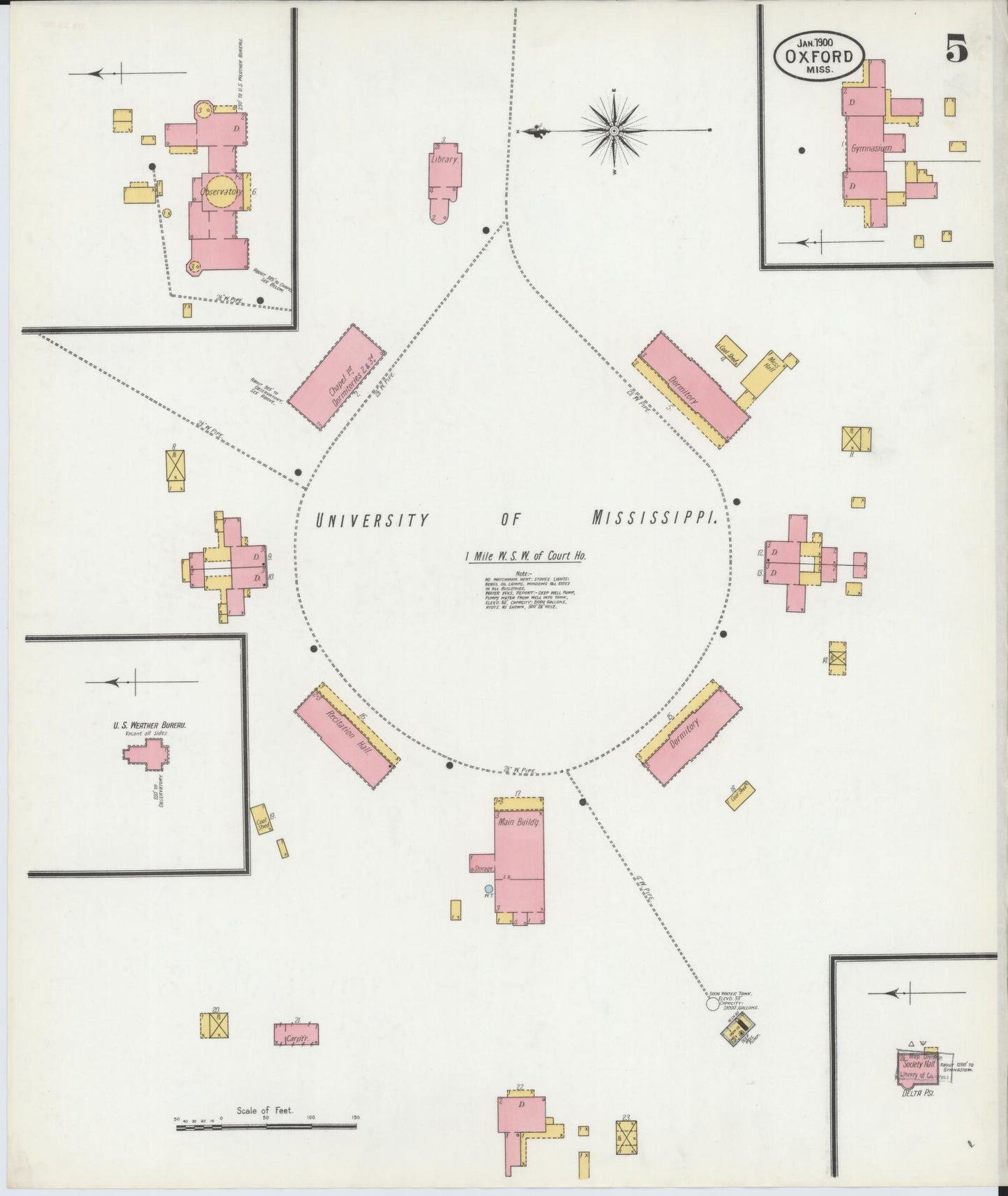 Sanborn Fire Insurance Map from Oxford, Lafayette County, Mississippi (1900), Sheet #0005 - Historic Sanborn Fire Insurance Map Print, vintage old map wall art, antique decor, genealogy gift, Mississippi Mississippi map