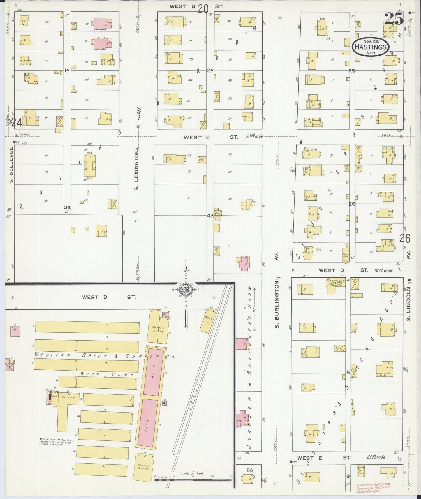 Sanborn Fire Insurance Map from Hastings, Adams County, Nebraska (1915), Sheet #0025 - Historic Sanborn Fire Insurance Map Print, vintage old map wall art, antique decor, genealogy gift, Nebraska Nebraska map