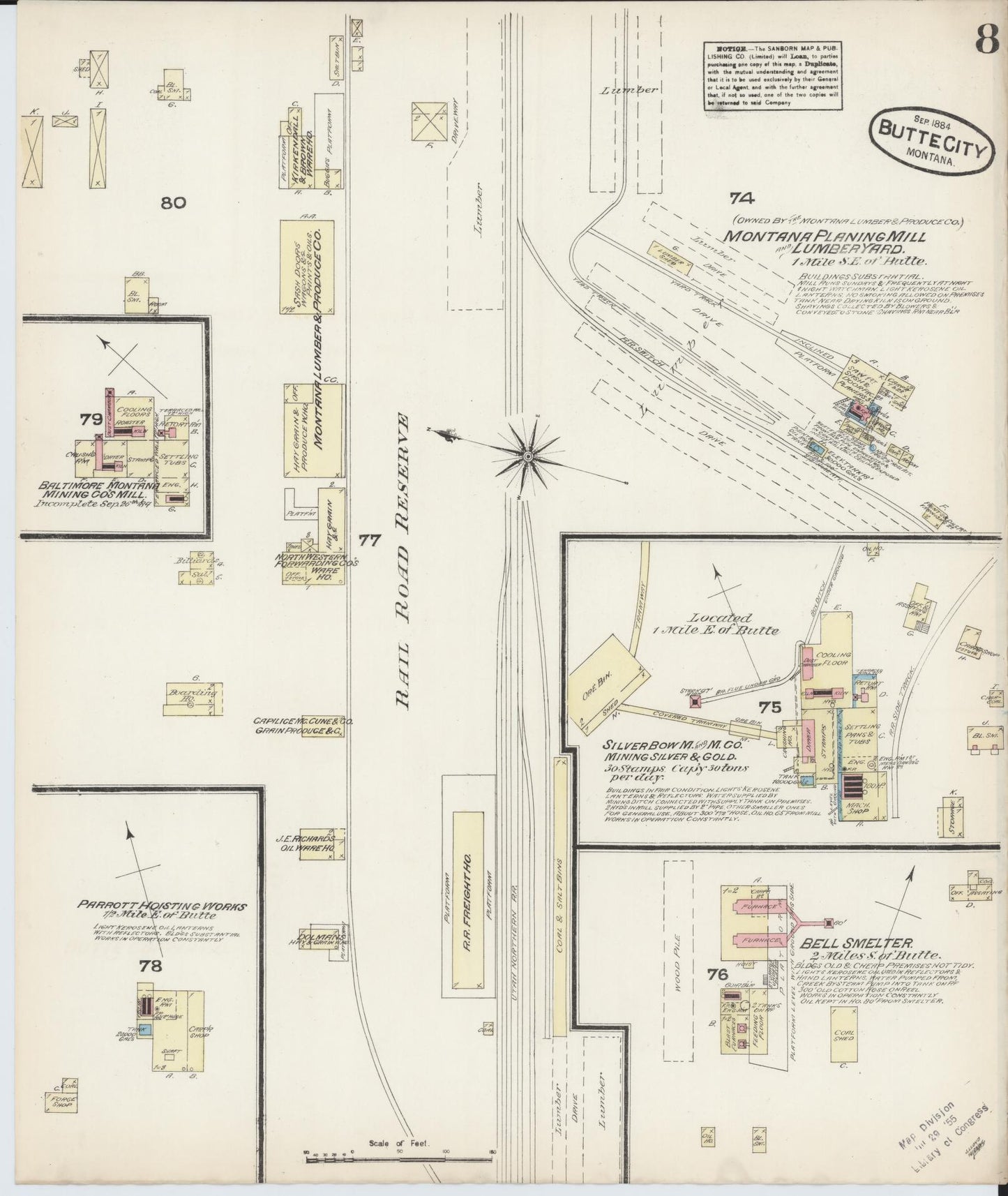 Sanborn Fire Insurance Map from Butte, Silver Bow County, Montana (1884), Sheet #0008 - Historic Sanborn Fire Insurance Map Print, vintage old map wall art, antique decor, genealogy gift, Montana Montana map