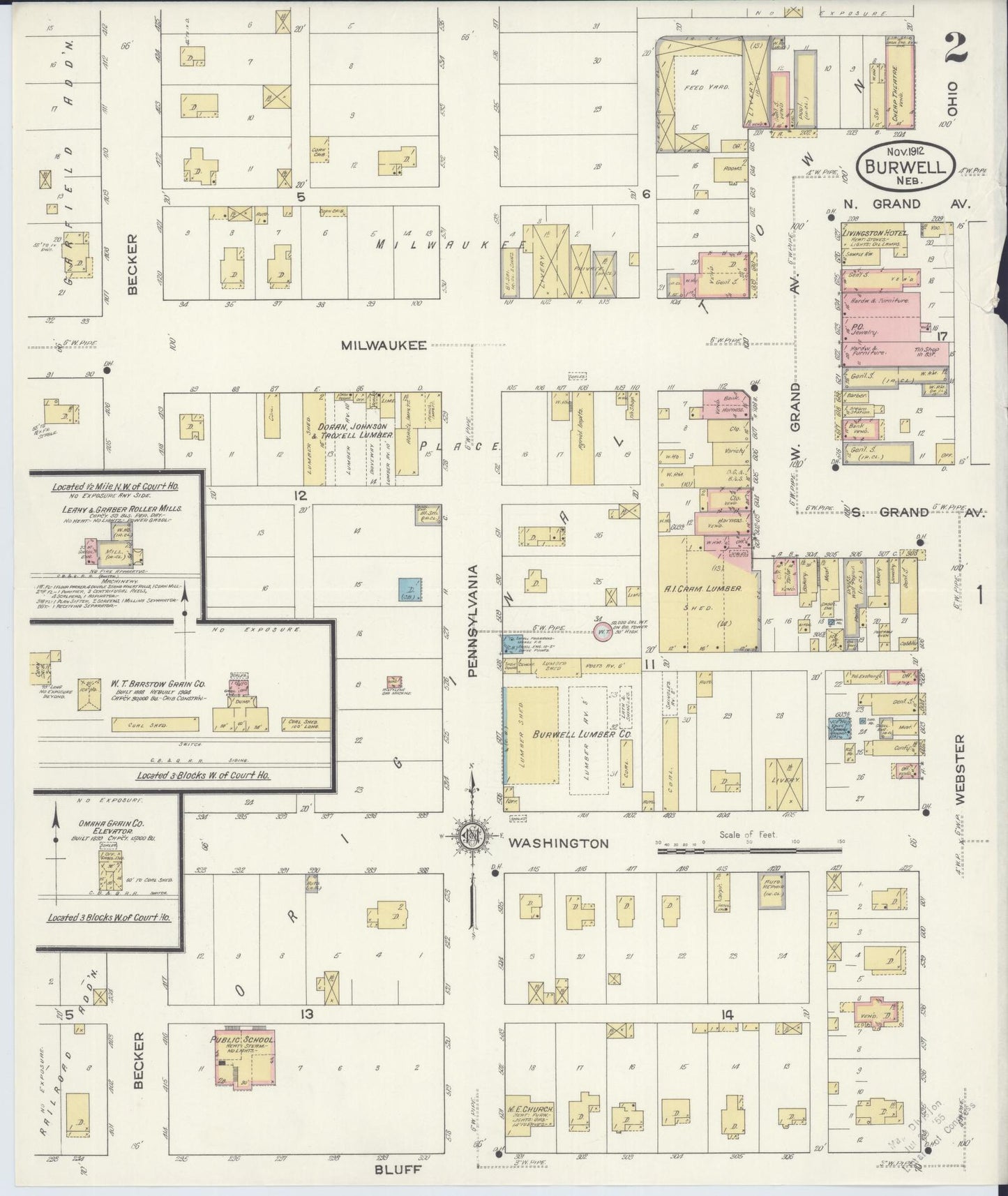 Sanborn Fire Insurance Map from Burwell, Gairfield County, Nebraska (1912), Sheet #0002 - Historic Sanborn Fire Insurance Map Print, vintage old map wall art, antique decor, genealogy gift, Nebraska Nebraska map