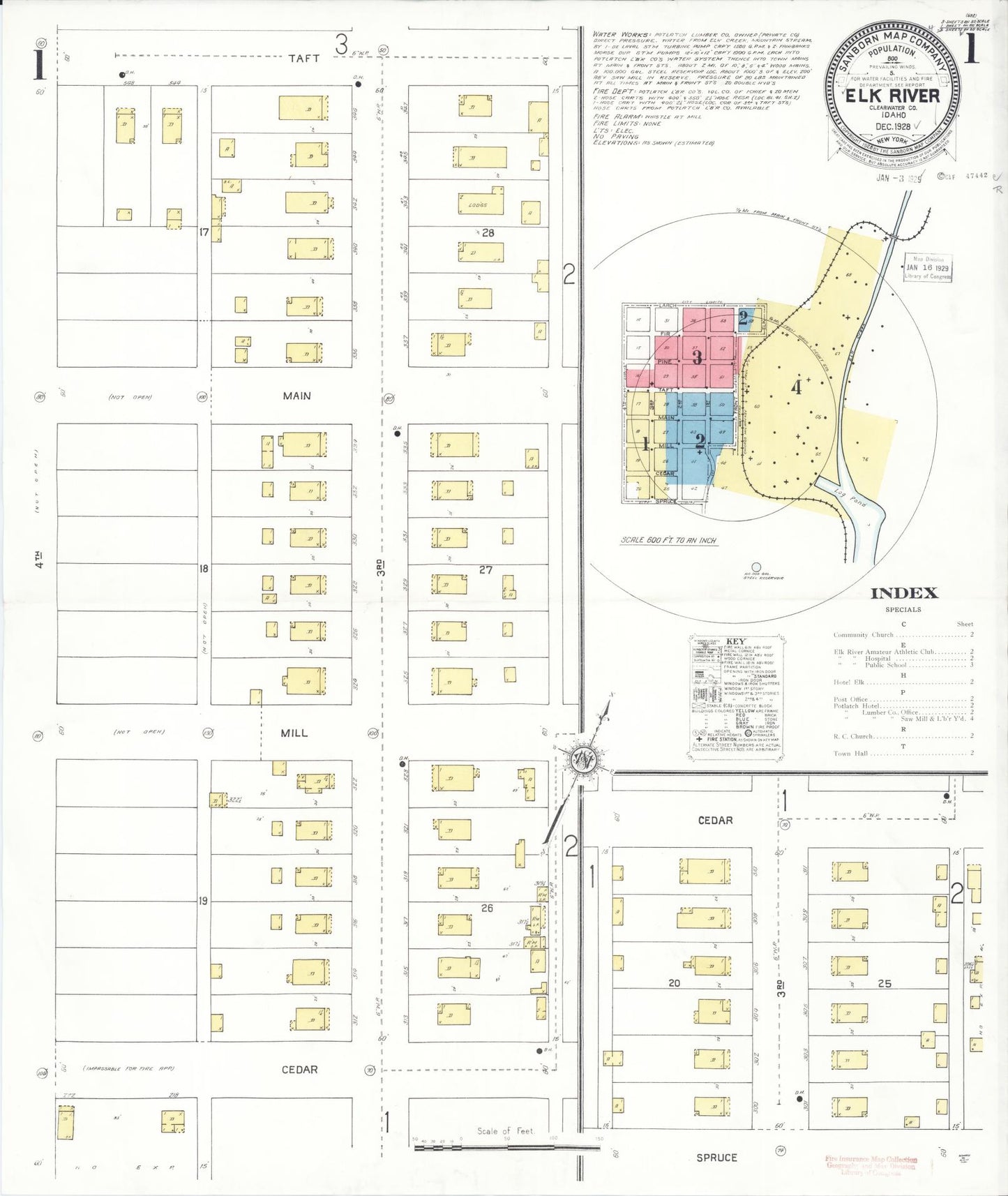 Sanborn Fire Insurance Map from Elk River, Clearwater County, Idaho (1928), Sheet #0001 - Historic Sanborn Fire Insurance Map Print, vintage old map wall art, antique decor, genealogy gift, Idaho Idaho map